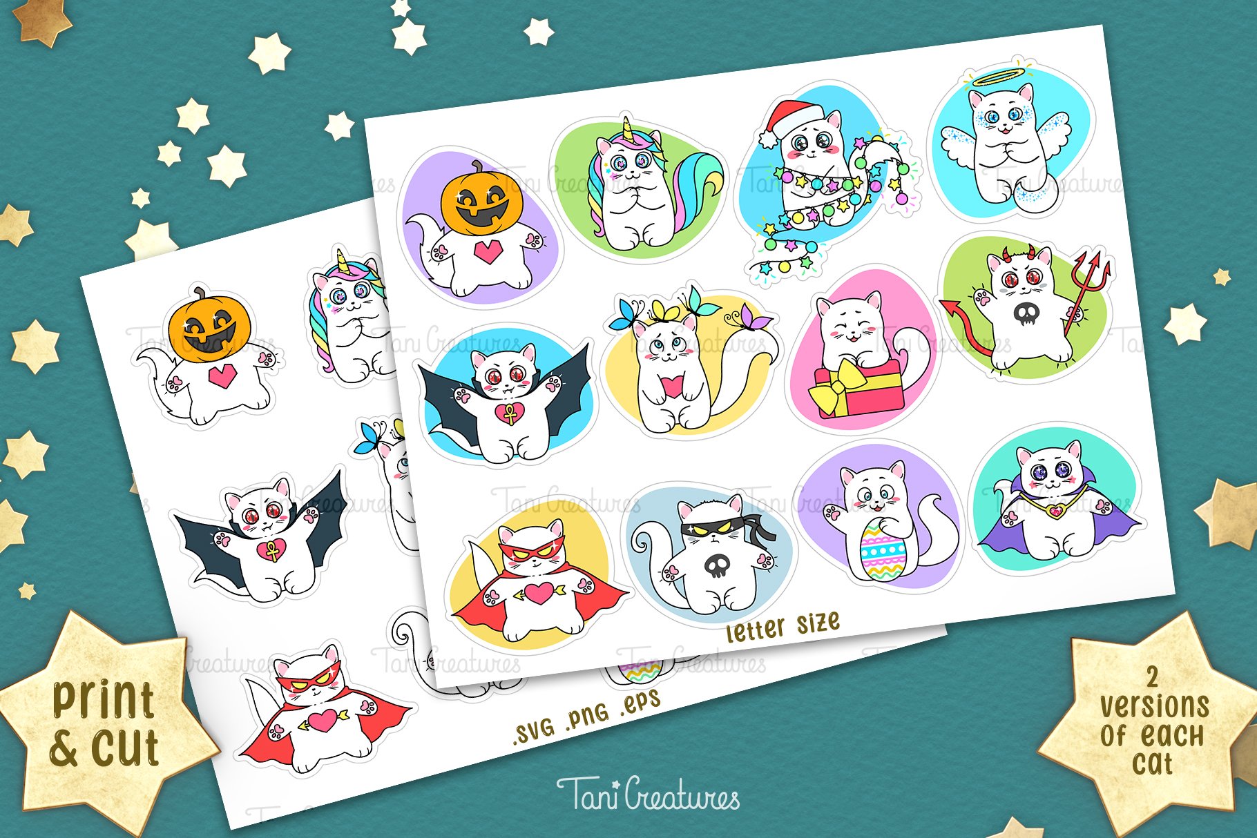 Kawaii Cats Stickers | Printable Sticker Sheets for Cricut view 2