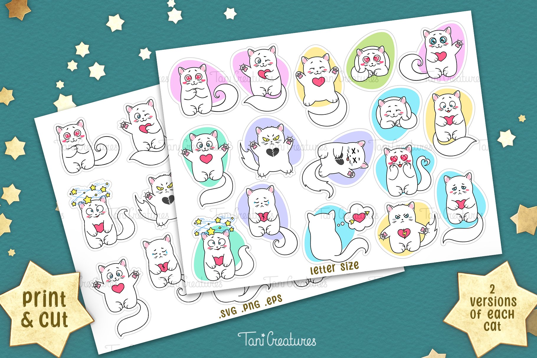 Kawaii Cats Stickers | Printable Sticker Sheets for Cricut view 3