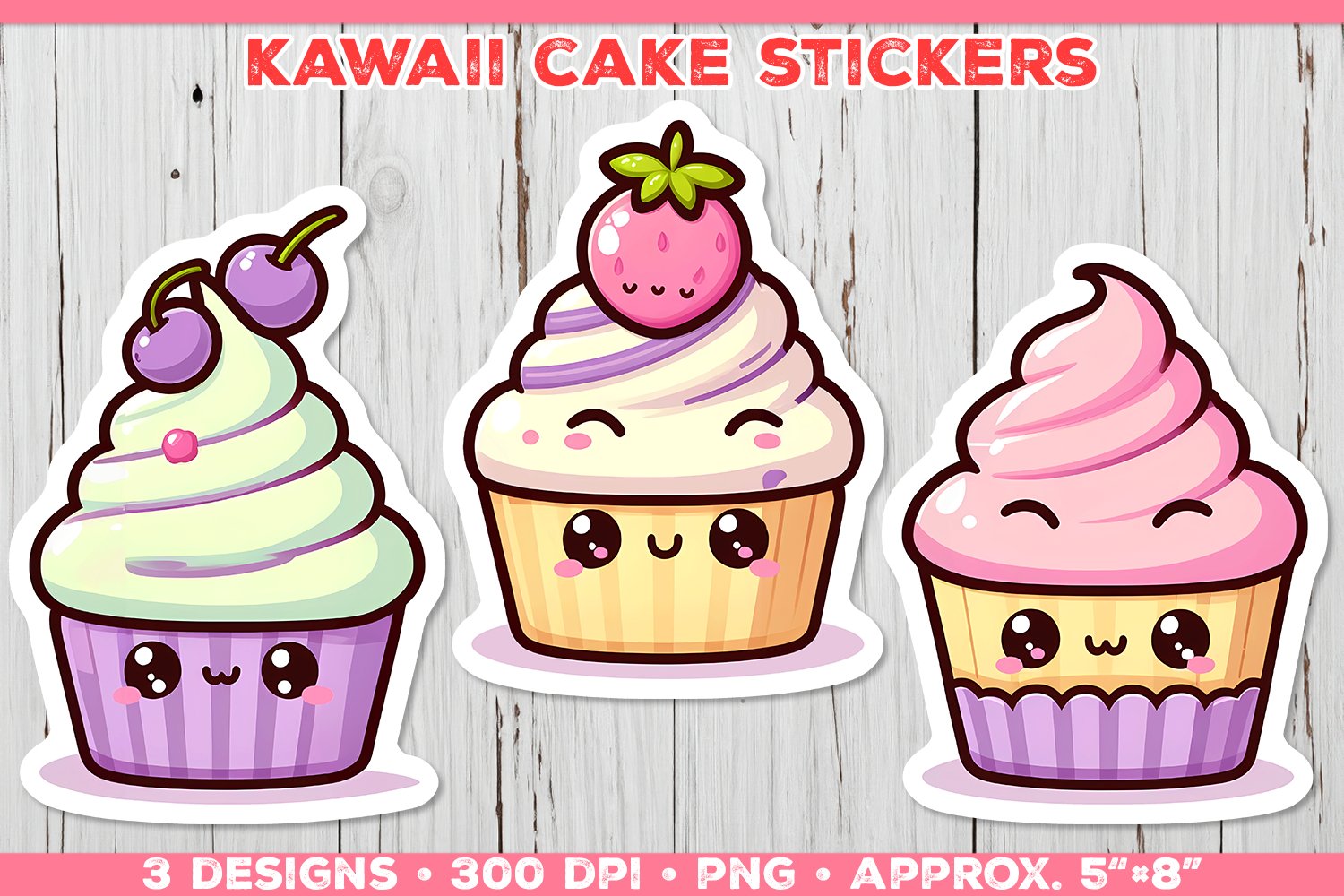 Kawaii Cake Sticker PNG. Cute Cake Stickers. Cake PNG view 3