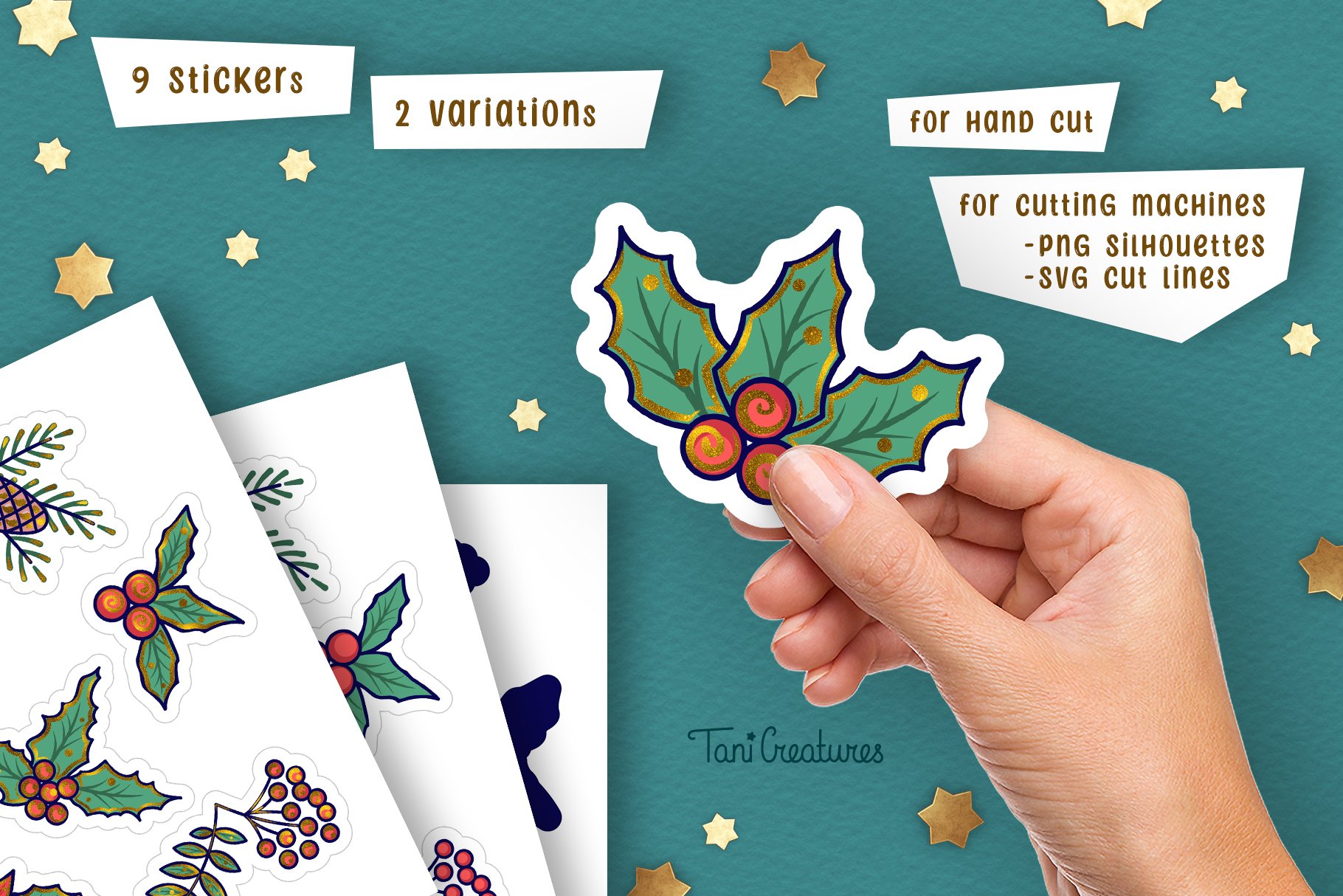 Christmas Floral - Printable Glitter Stickers for Cricut view 2