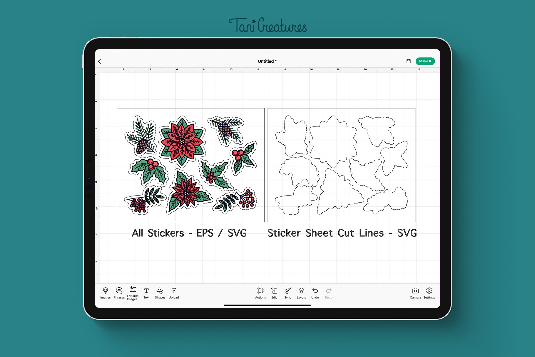 Christmas Floral - Printable Glitter Stickers for Cricut view 3
