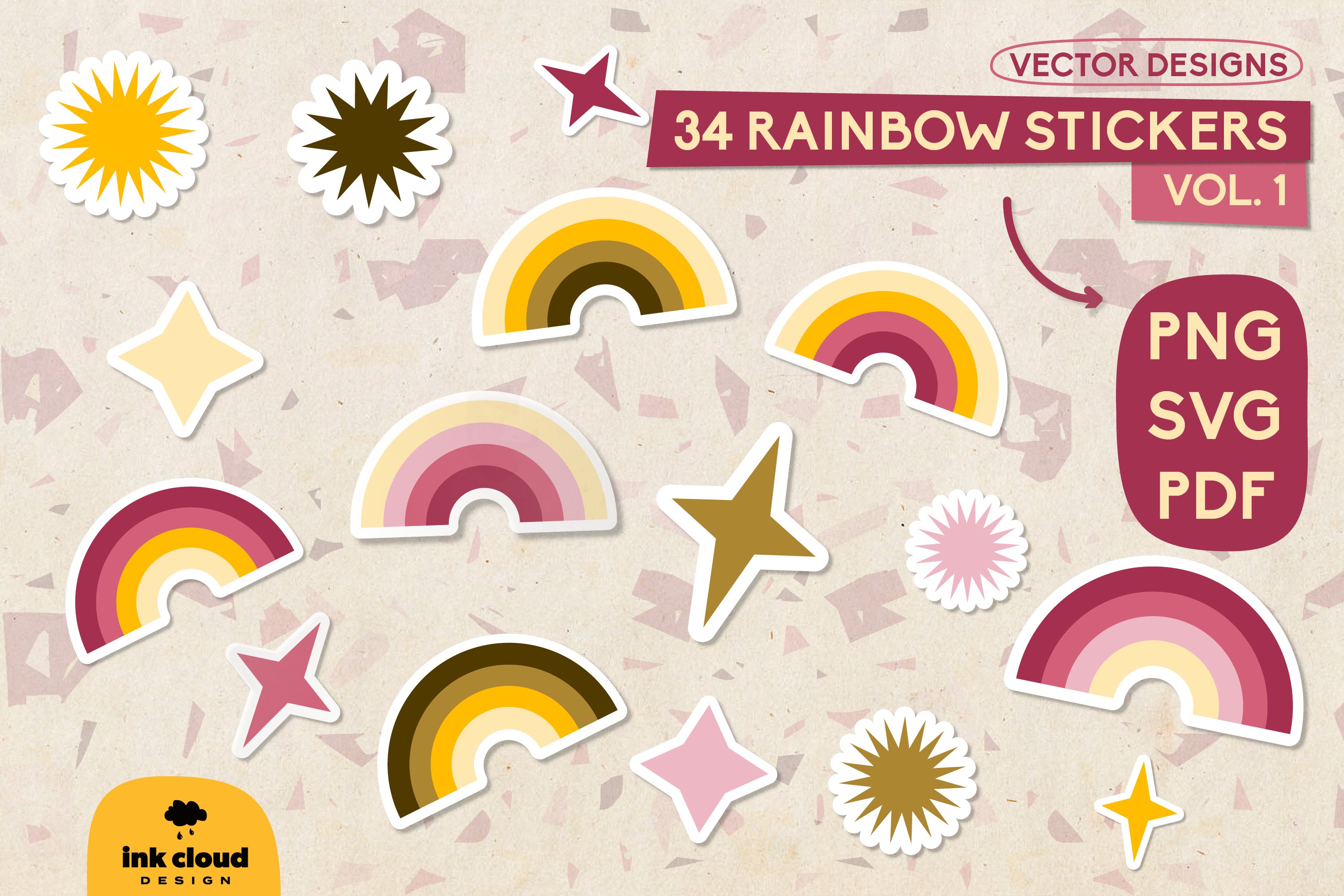 Rainbow Sun Summer Stickers Vector Cricut Labels Sublimation