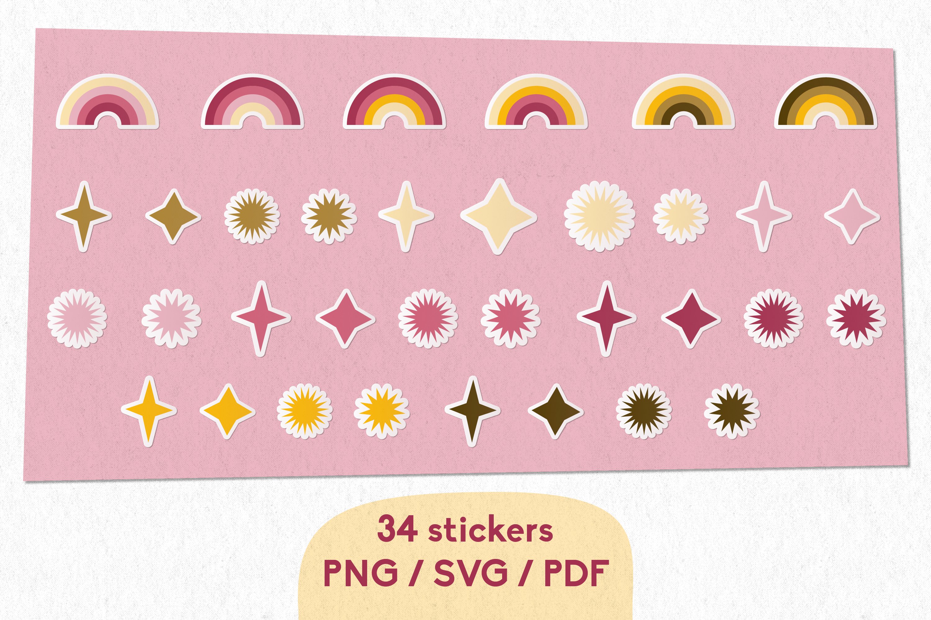 Rainbow Sun Summer Stickers Vector Cricut Labels Sublimation view 2