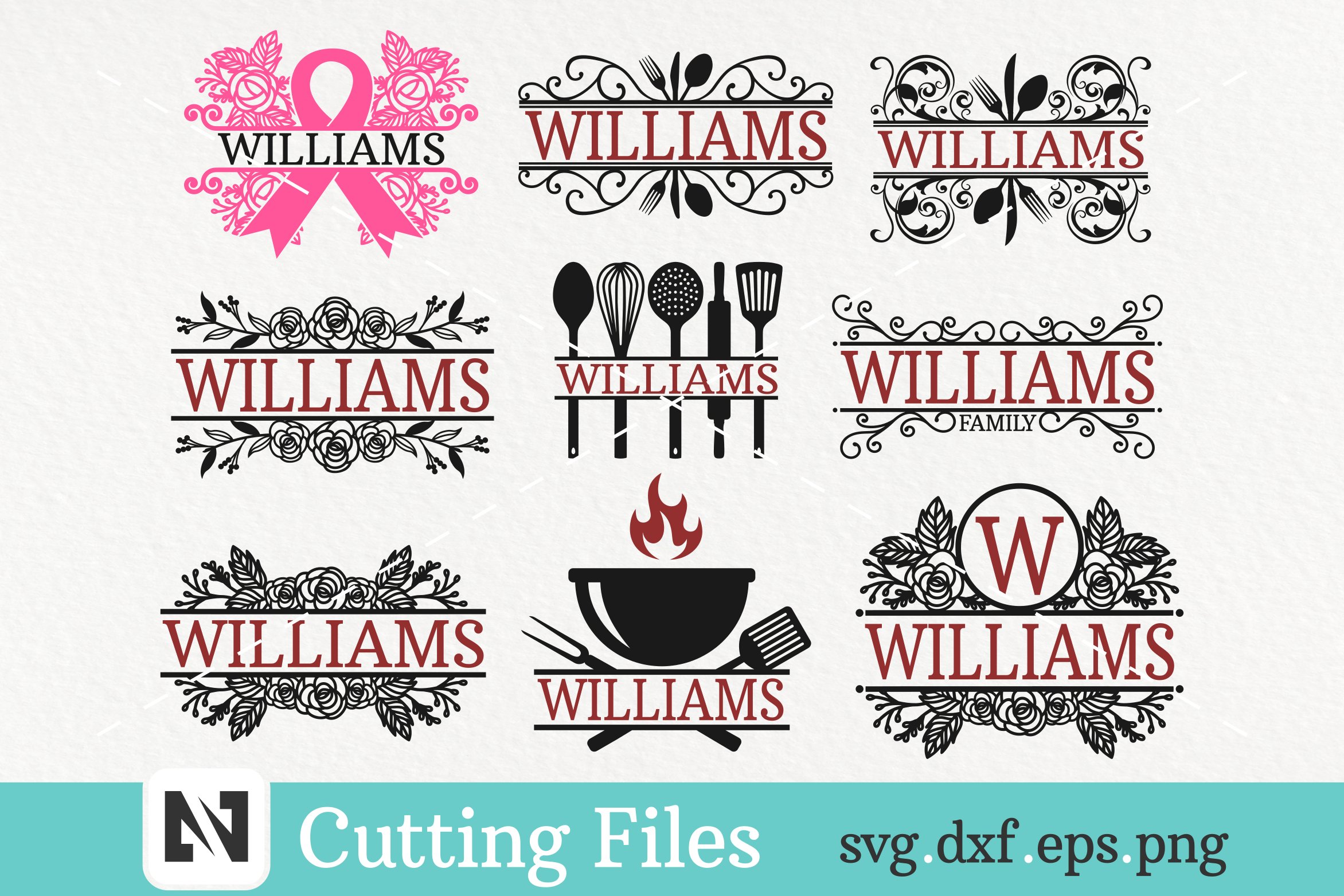 Split Monogram Svg Bundle, Kitchen Monogram Svg, Monogram