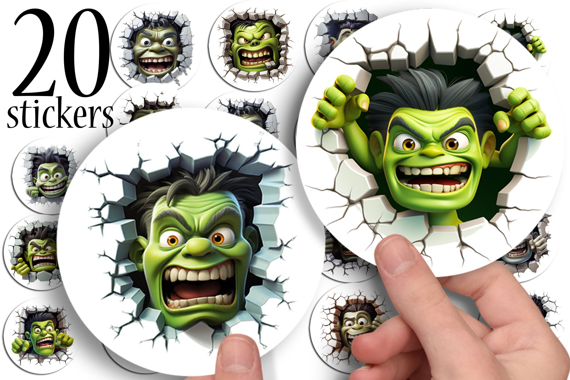 Cute Halloween Stickers - 20 Frankenstein Faces on 4 Sheets