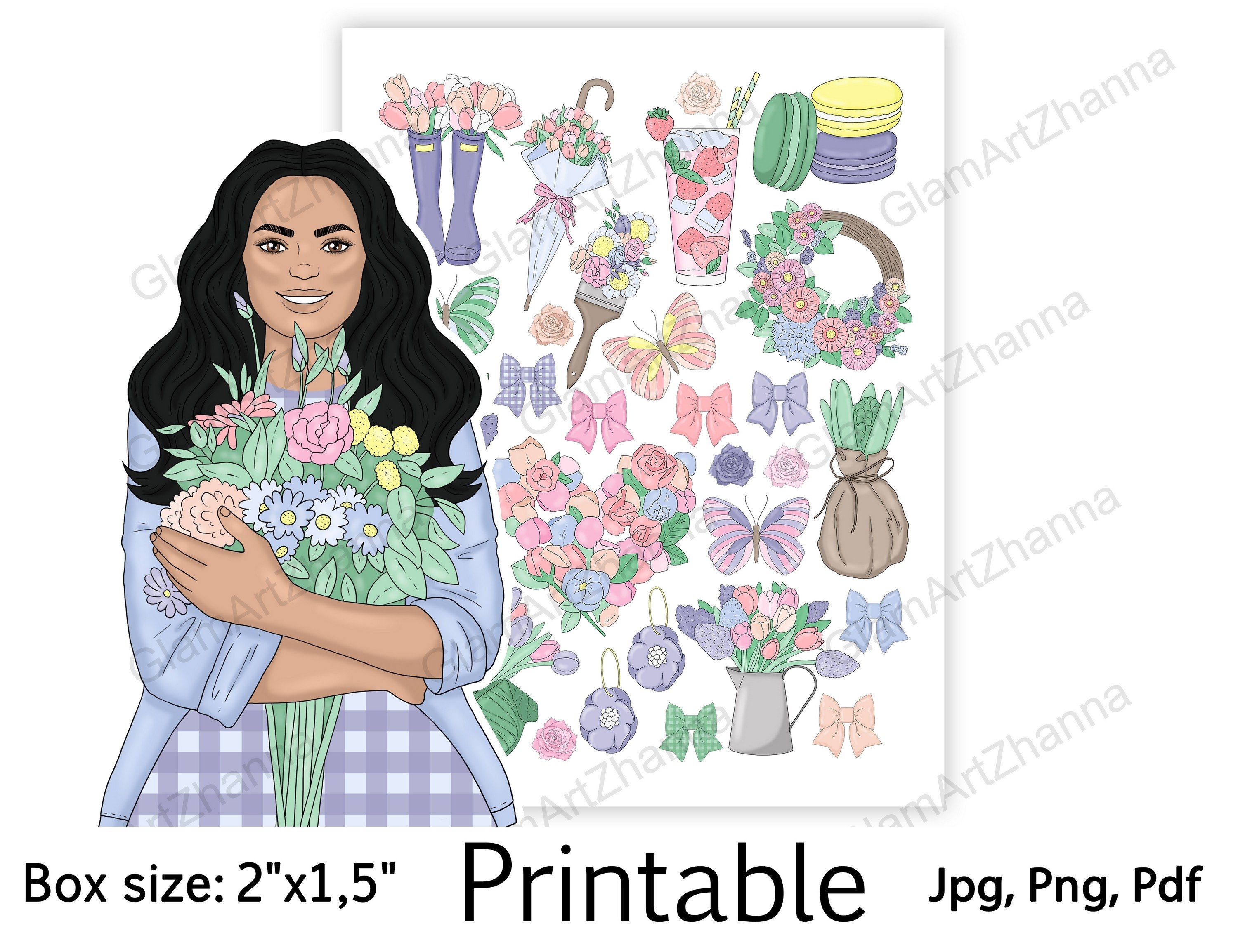 Spring Flower Summer Printable Stickers Box Size 2"x1,5" view 2