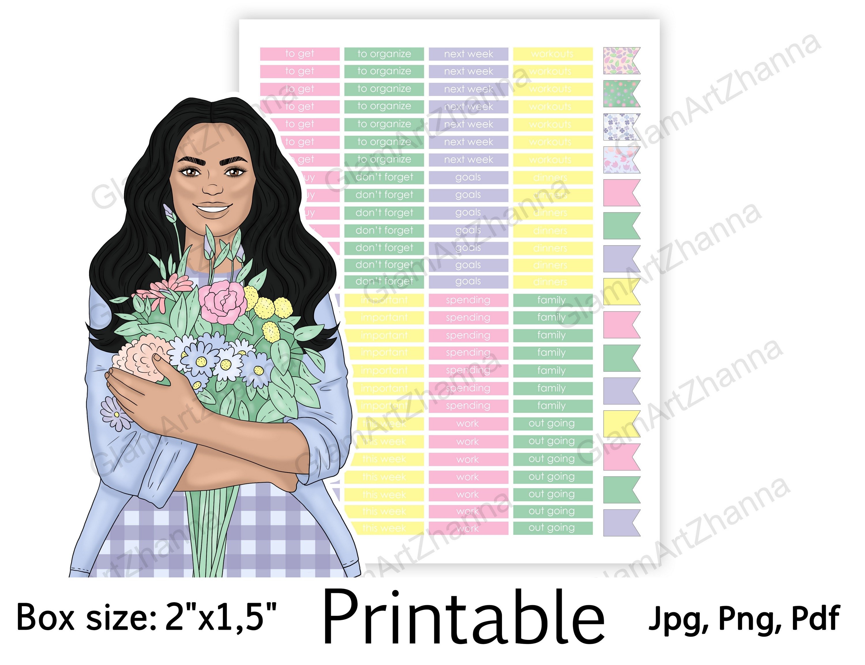 Spring Flower Summer Printable Stickers Box Size 2"x1,5" view 3