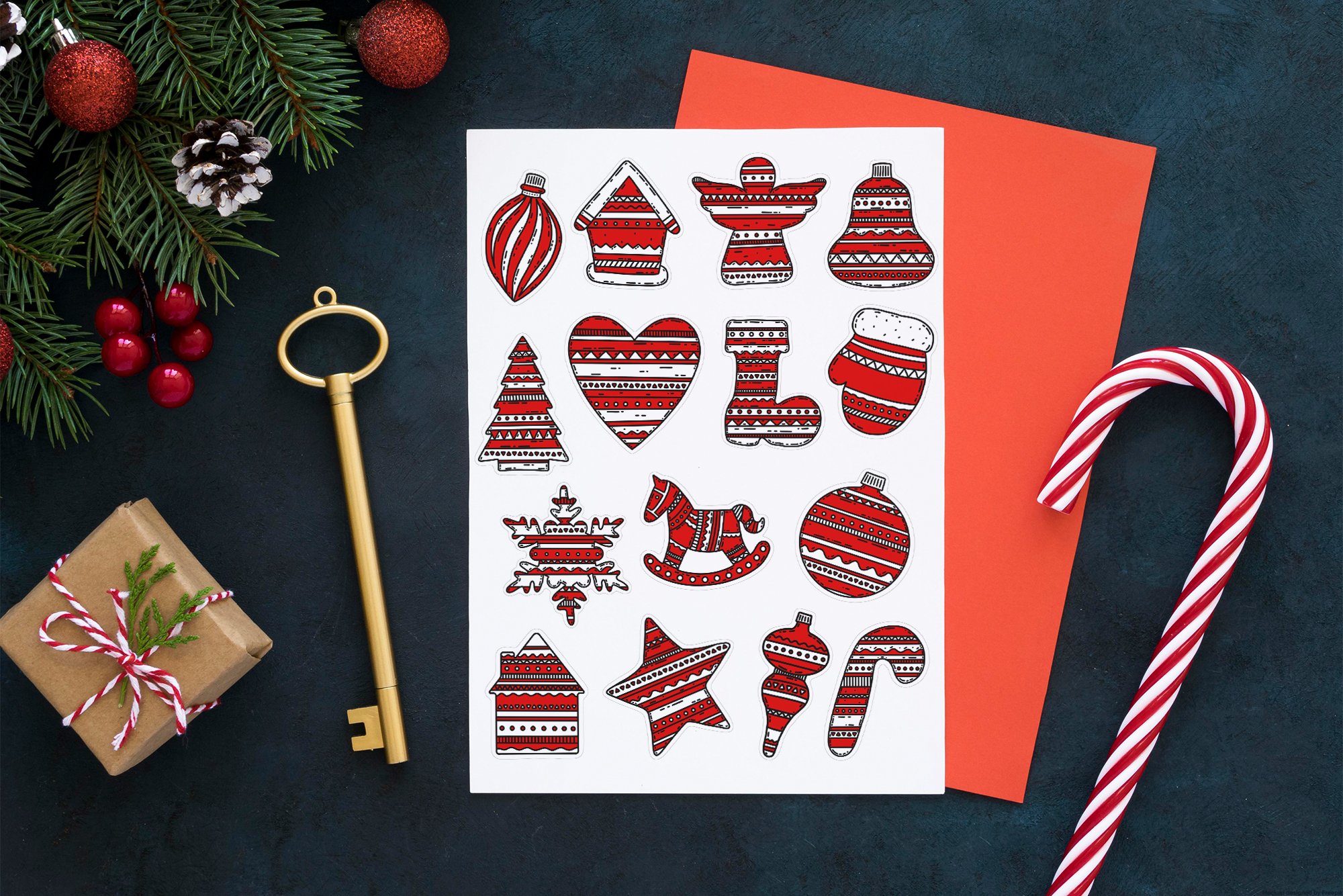 Red Ornament New Year Printable Sticker Cricut Bundle 15 PNG view 2