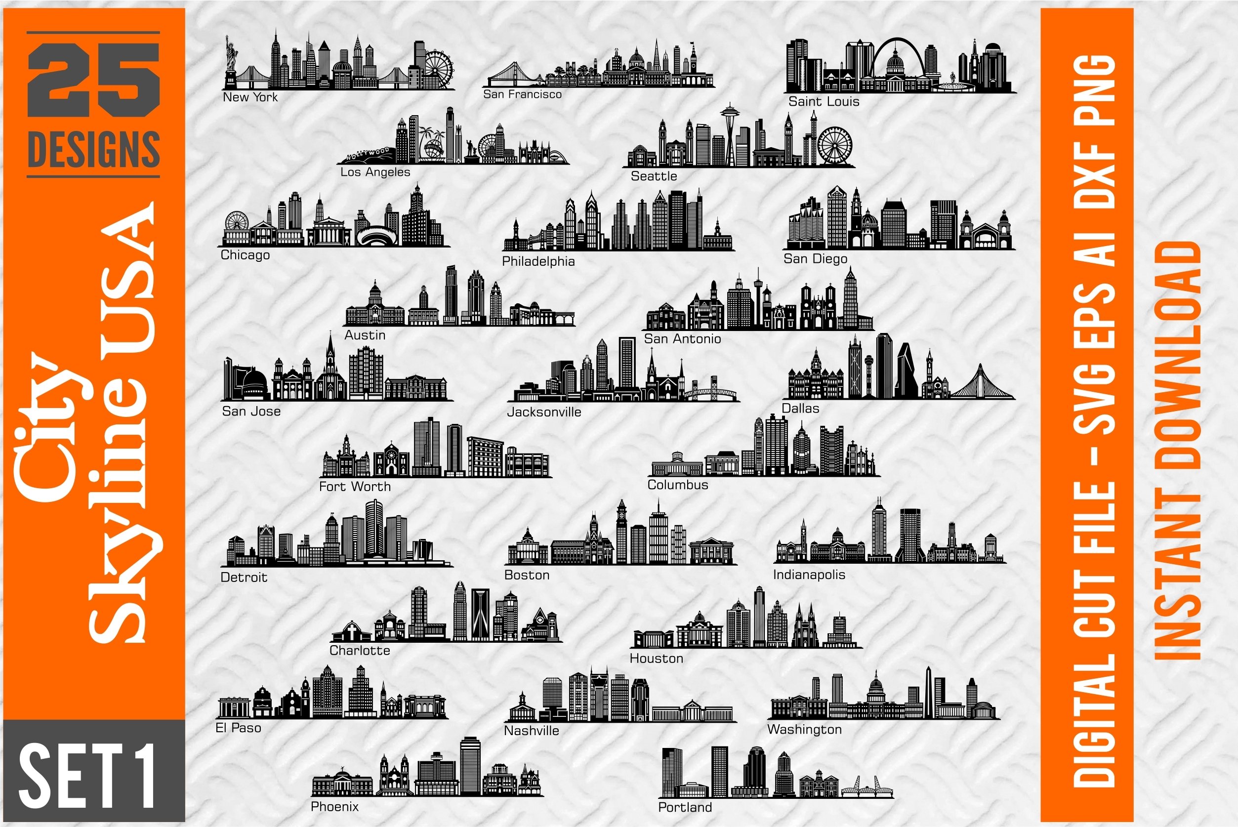 25 US City Skyline SVG Set 1 - Bundle Skyline Svg for Cricut view 2