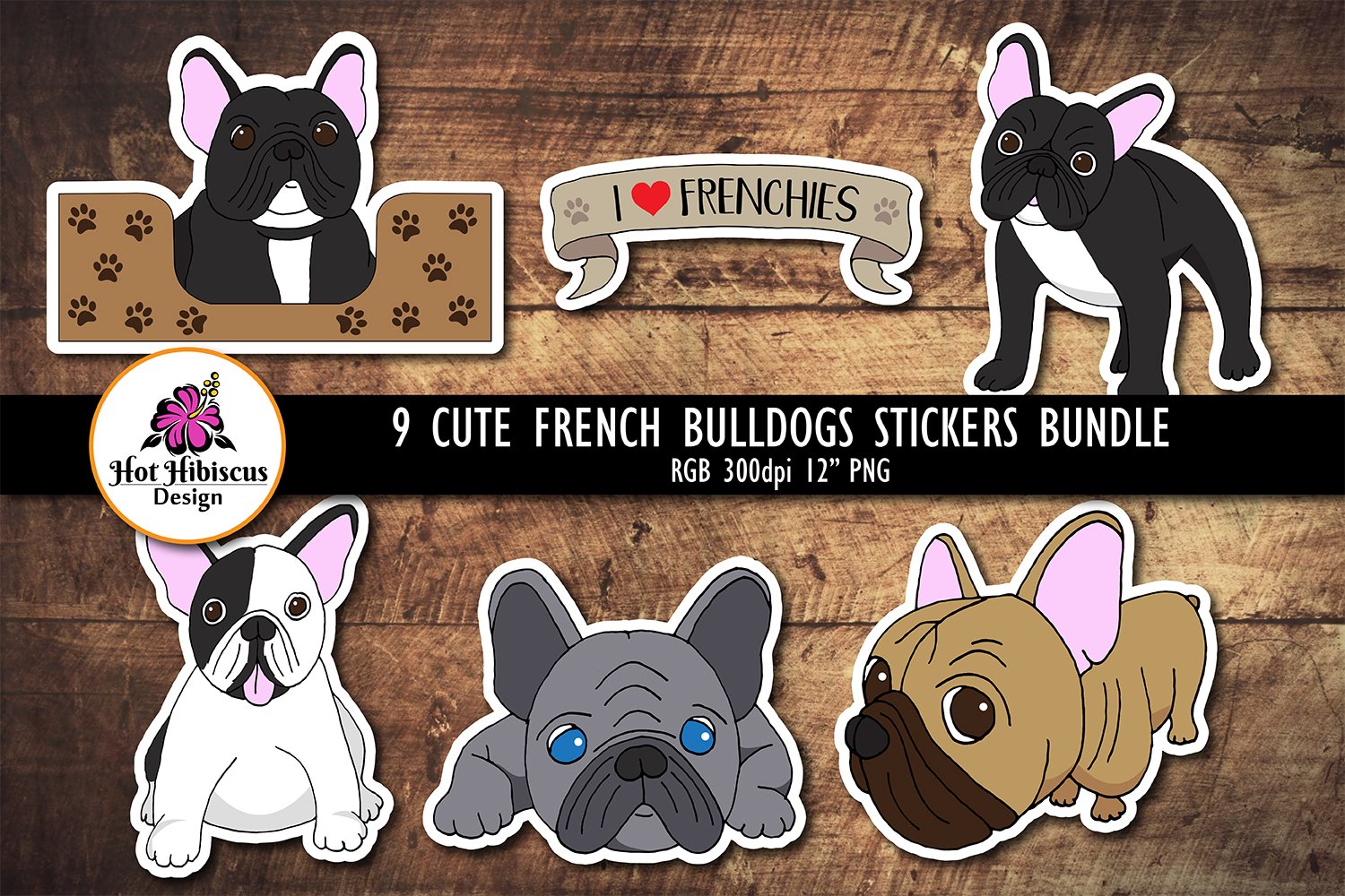Cute French Bulldogs Printable Dog Stickers Bundle