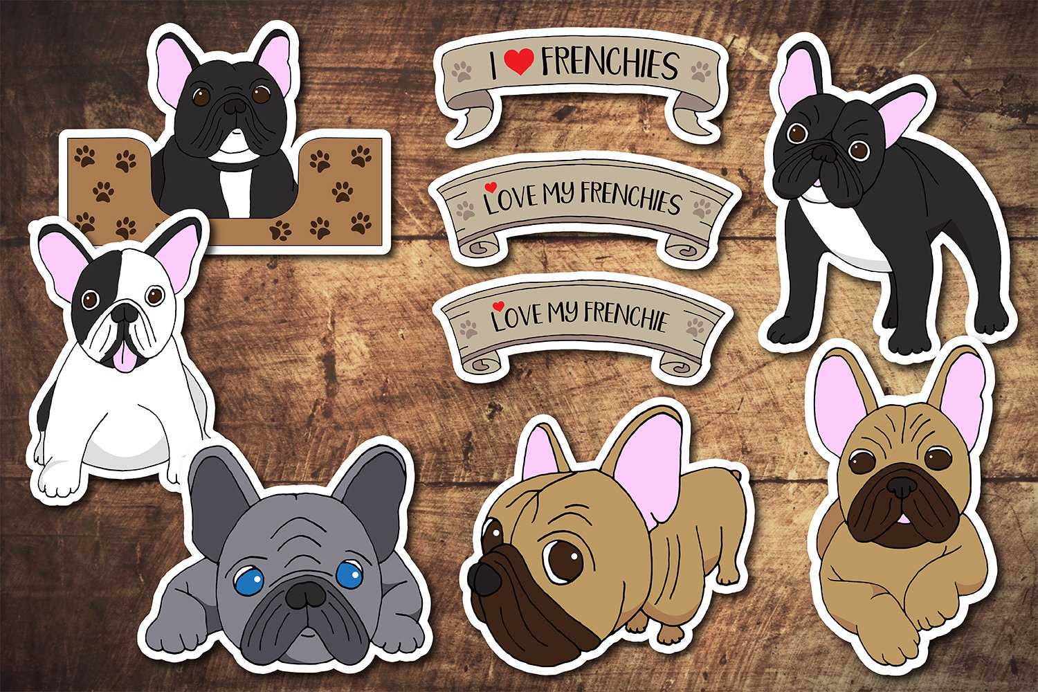 Cute French Bulldogs Printable Dog Stickers Bundle view 2