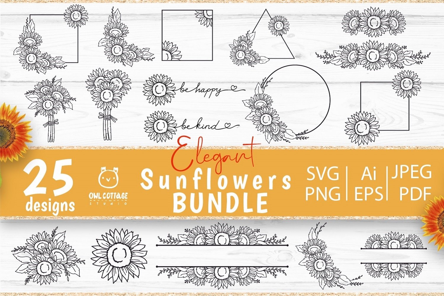 Sunflowers Bundle svg, floral svg collection, Sunflower svg