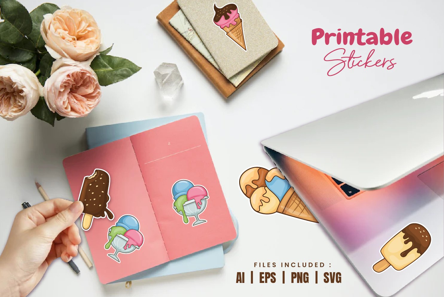 Ice Cream Graphic Illustration Printable Stickers view 2