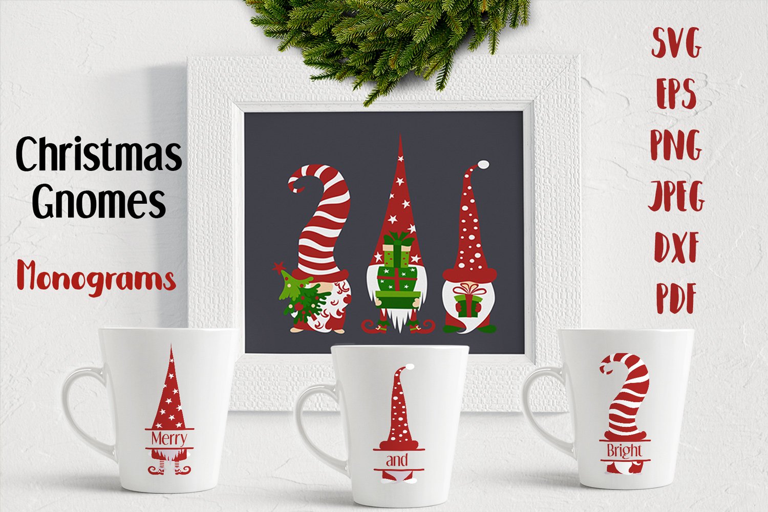 Cute Christmas bundle. SVG gnomes, elves, trees, rainbows. view 2