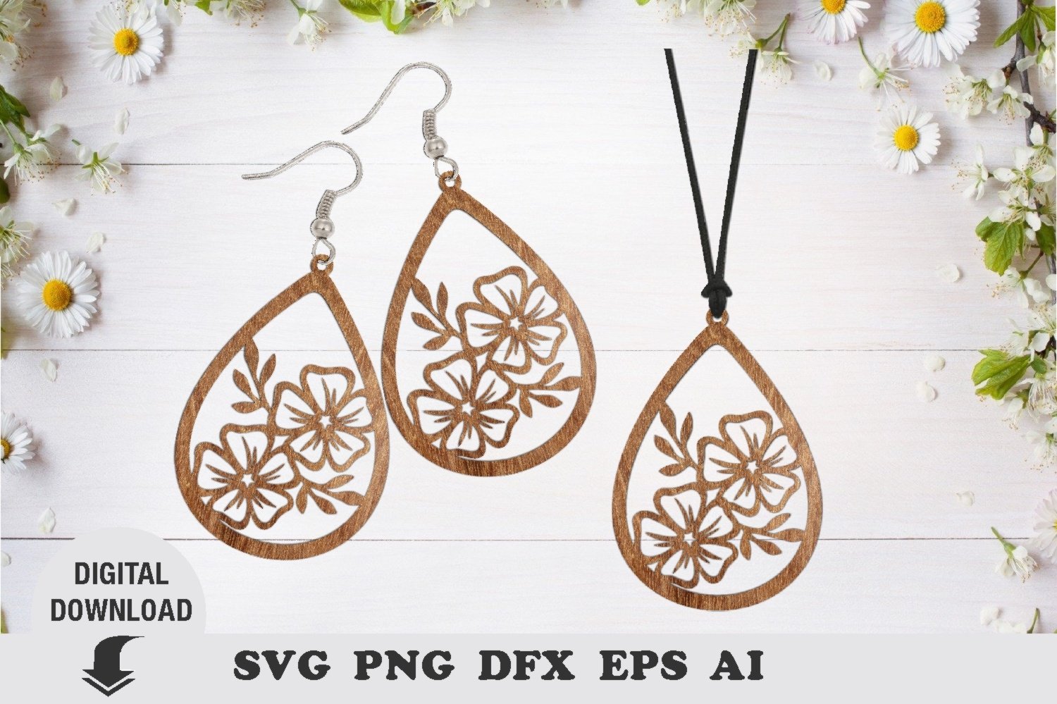 Earring Laser cut file, flower earring and pendant svg view 3