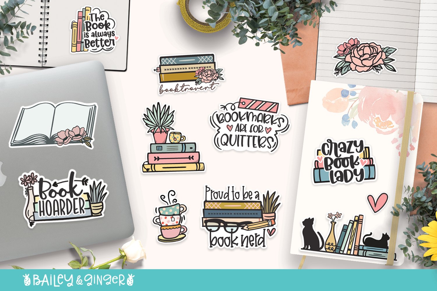 Book Lover Printable Sticker Bundle - PNG Stickers view 3