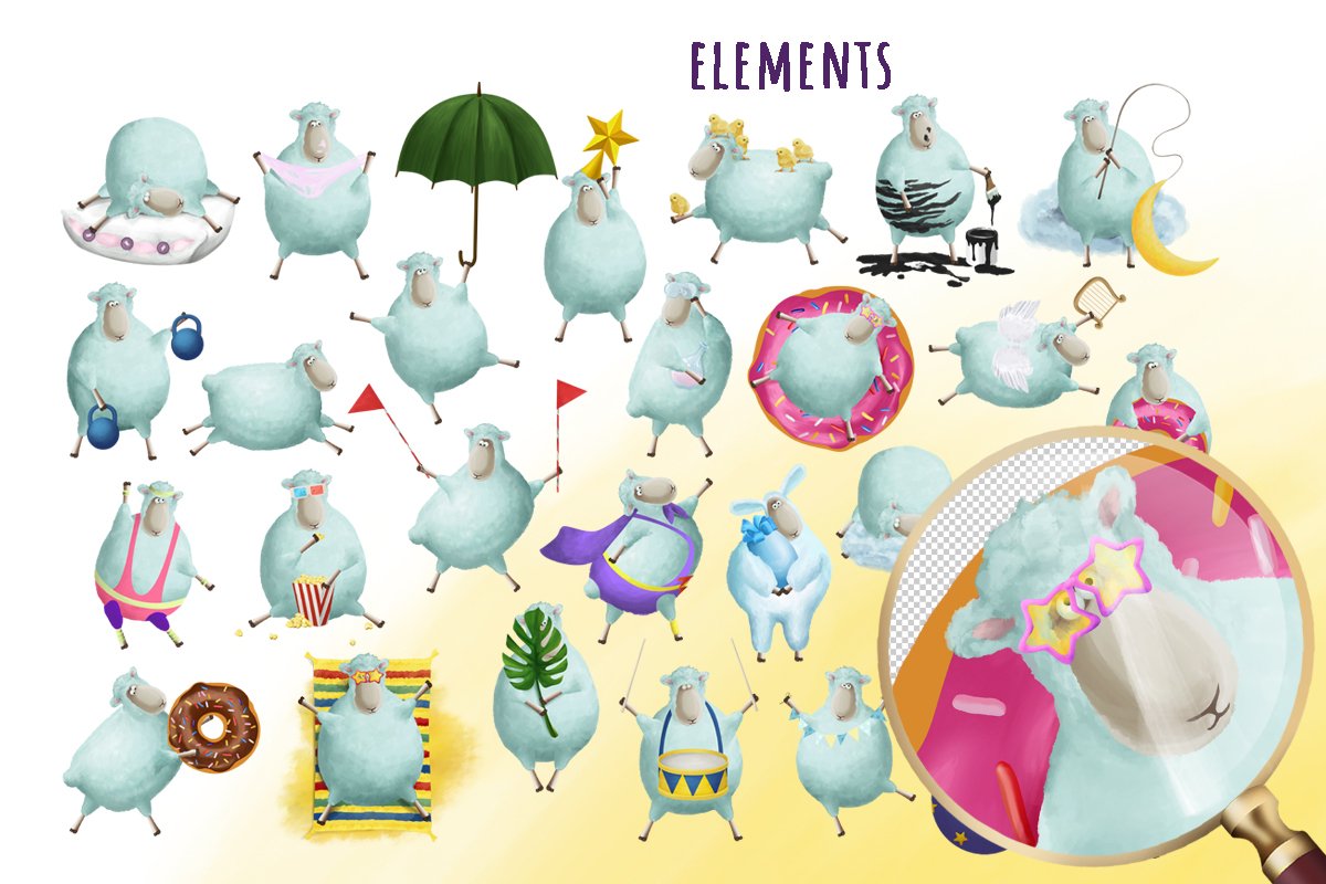 Cute and funny sheep sticker bundle view 2