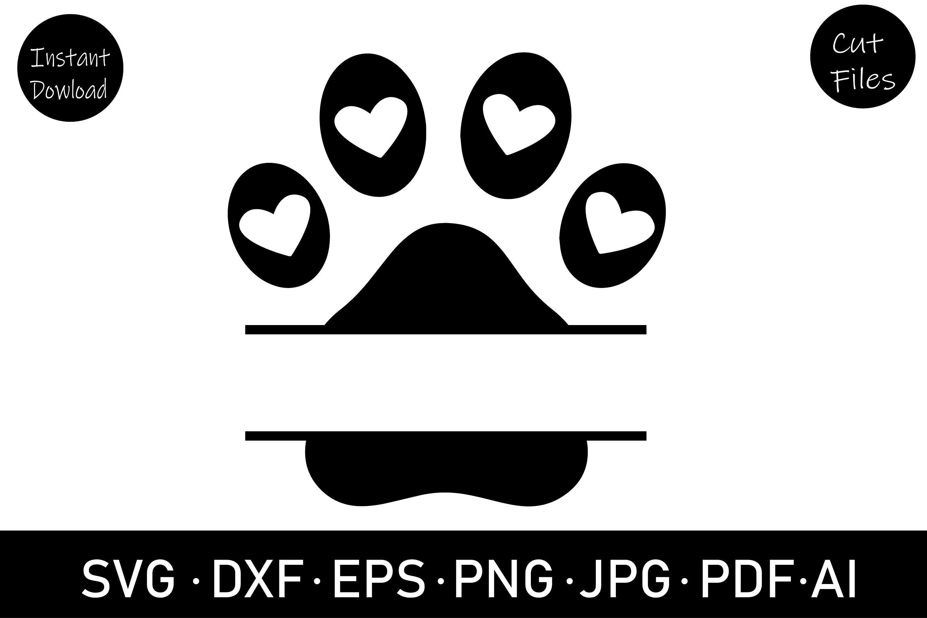 paw svg, dog svg, paw svg file, paw split monogram svg, dxf view 3