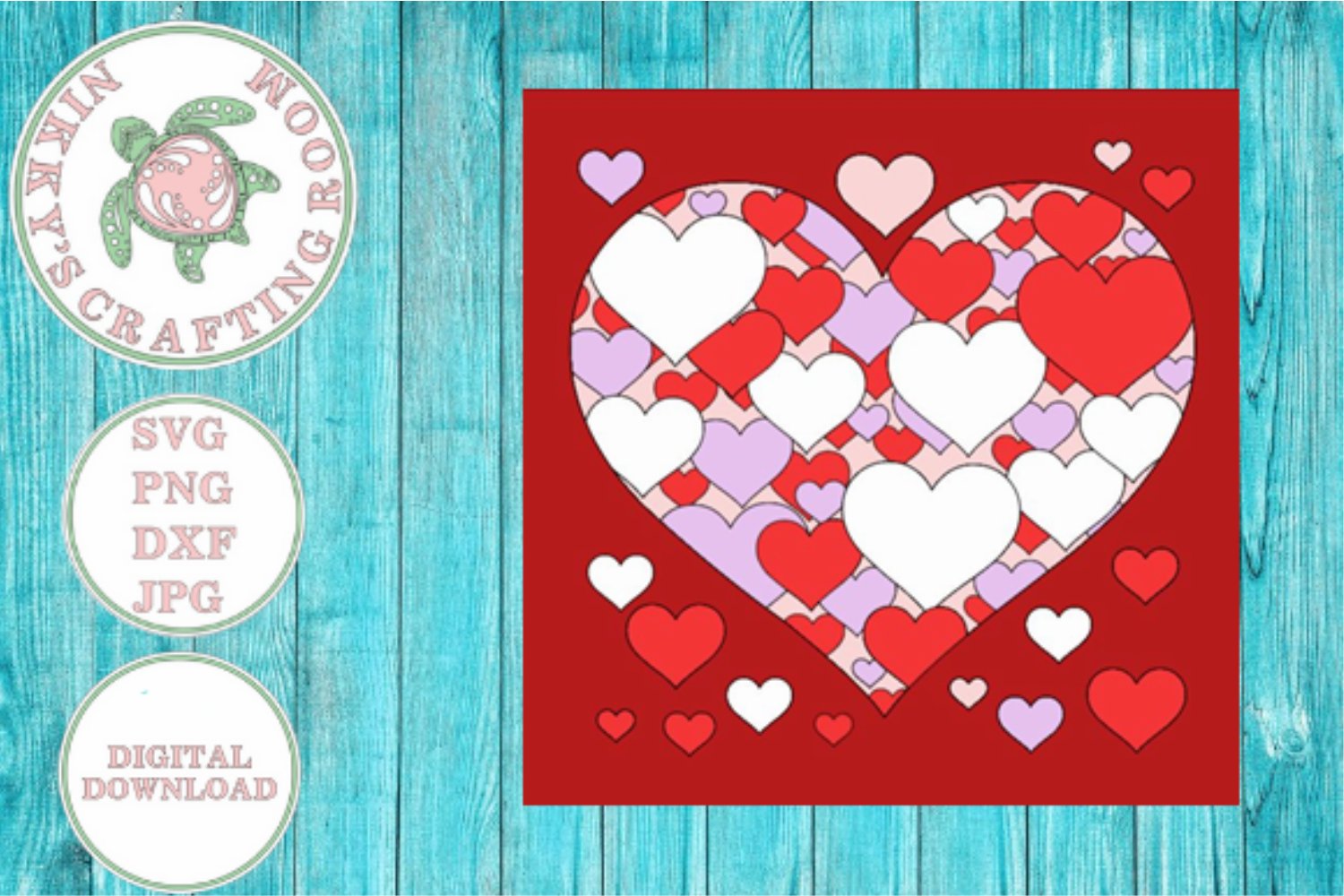 Love heart four design bundle 3d shadow box layered template view 2