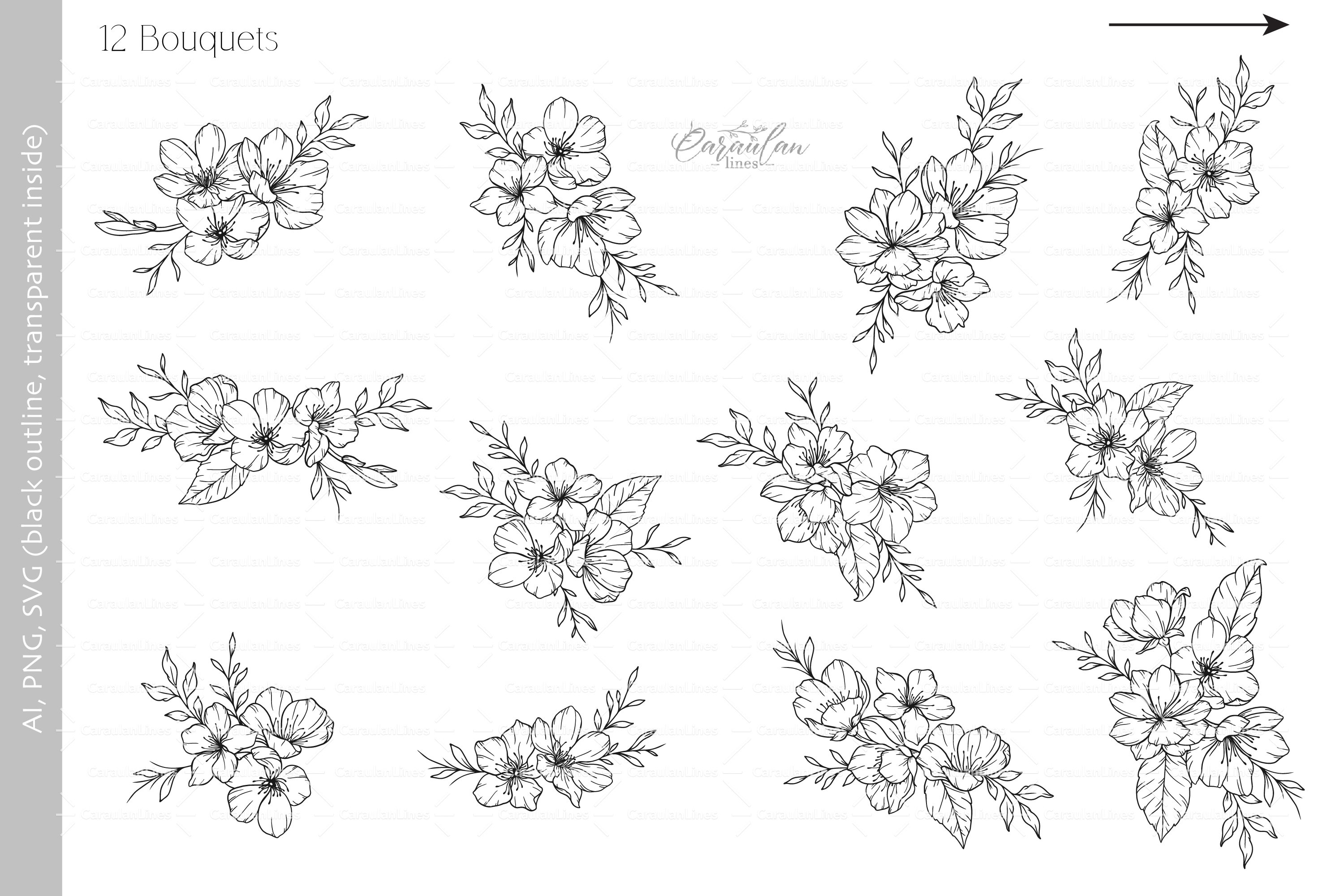 Cherry Blossom SVG, Floral Line Art Clipart view 2