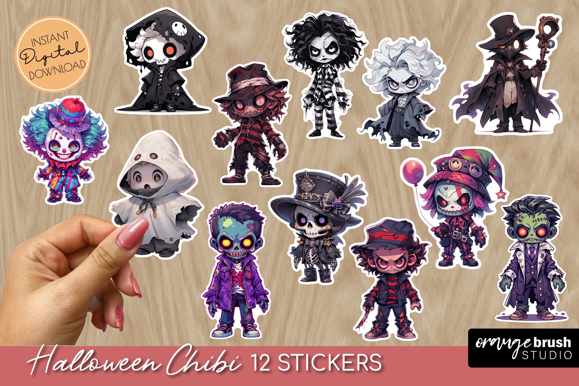Creepy Halloween Stickers Printable Chibi Sticker Sheet