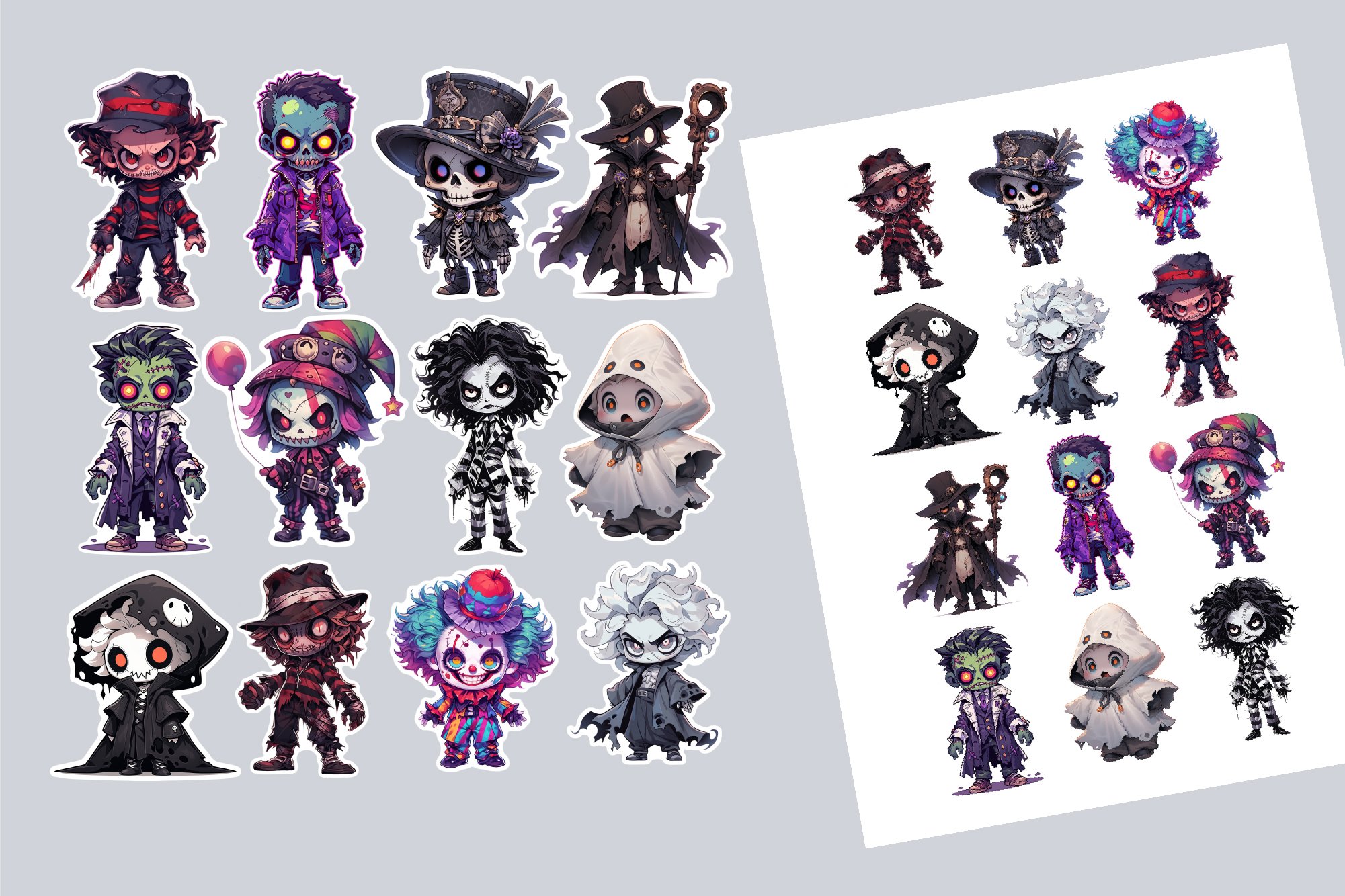 Creepy Halloween Stickers Printable Chibi Sticker Sheet view 2
