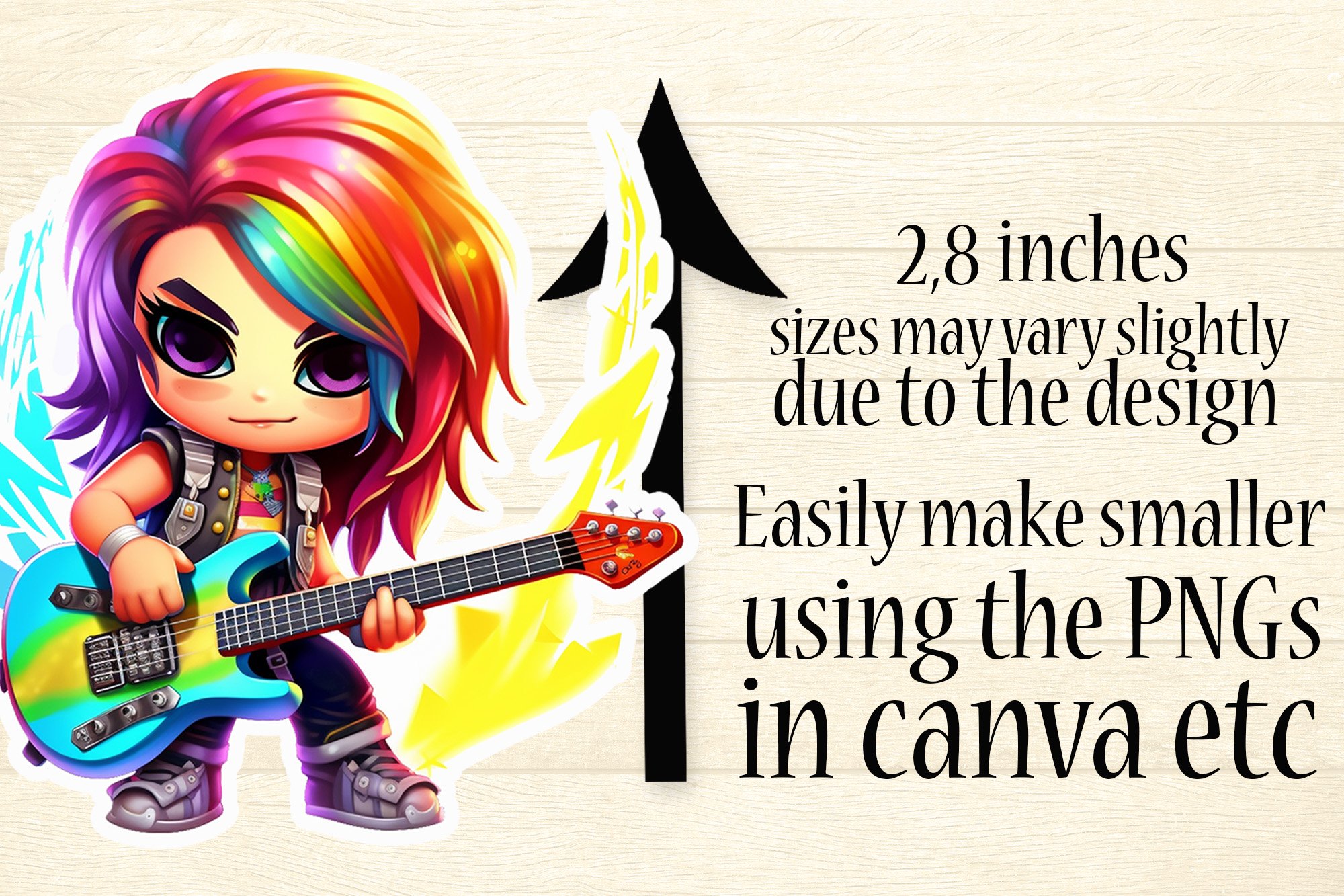 Chibi Girl Stickers - 80s Retro Music Stickers Printable PNG view 2