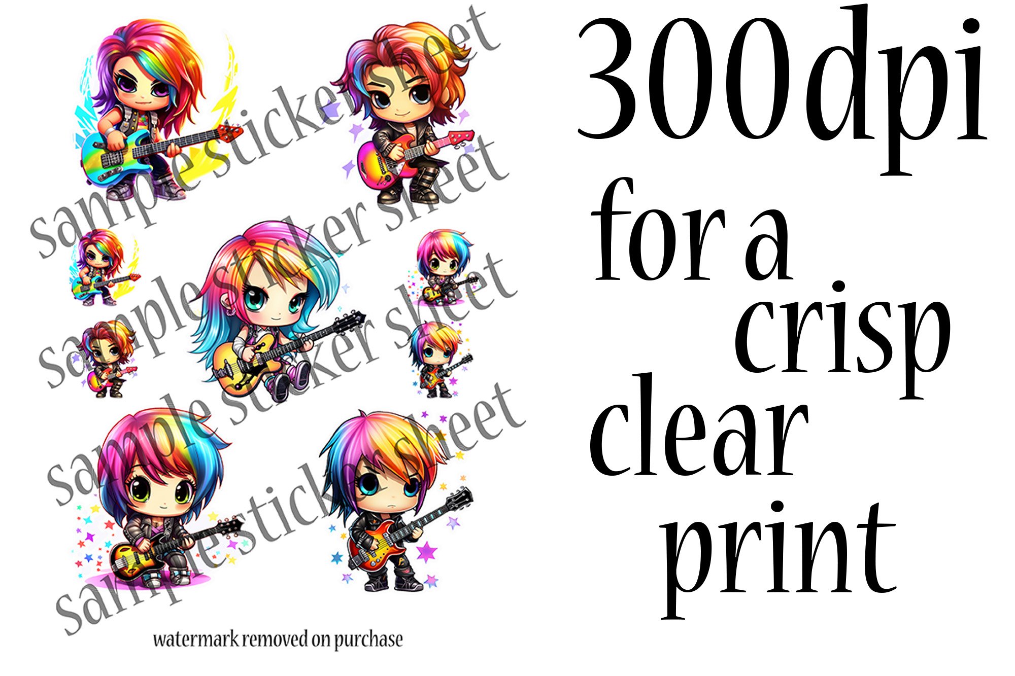 Chibi Girl Stickers - 80s Retro Music Stickers Printable PNG view 3