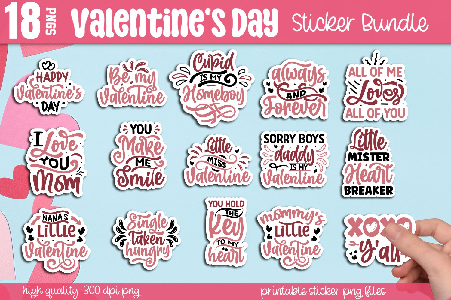 Valentines Day Sticker Bundle, Valentines day PNG