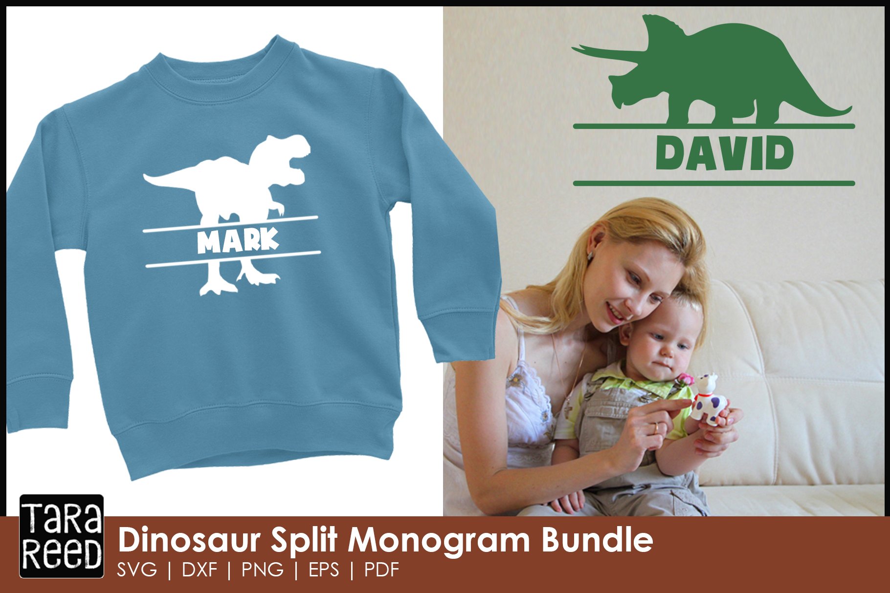 Dinosaur Split Monogram Bundle | Dinosaur Shirts view 3