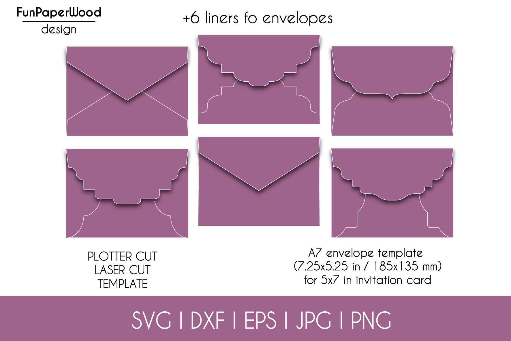 Set 6 A7 Envelopes 5.25 x 7.25 in Template for 5x7 cards view 2