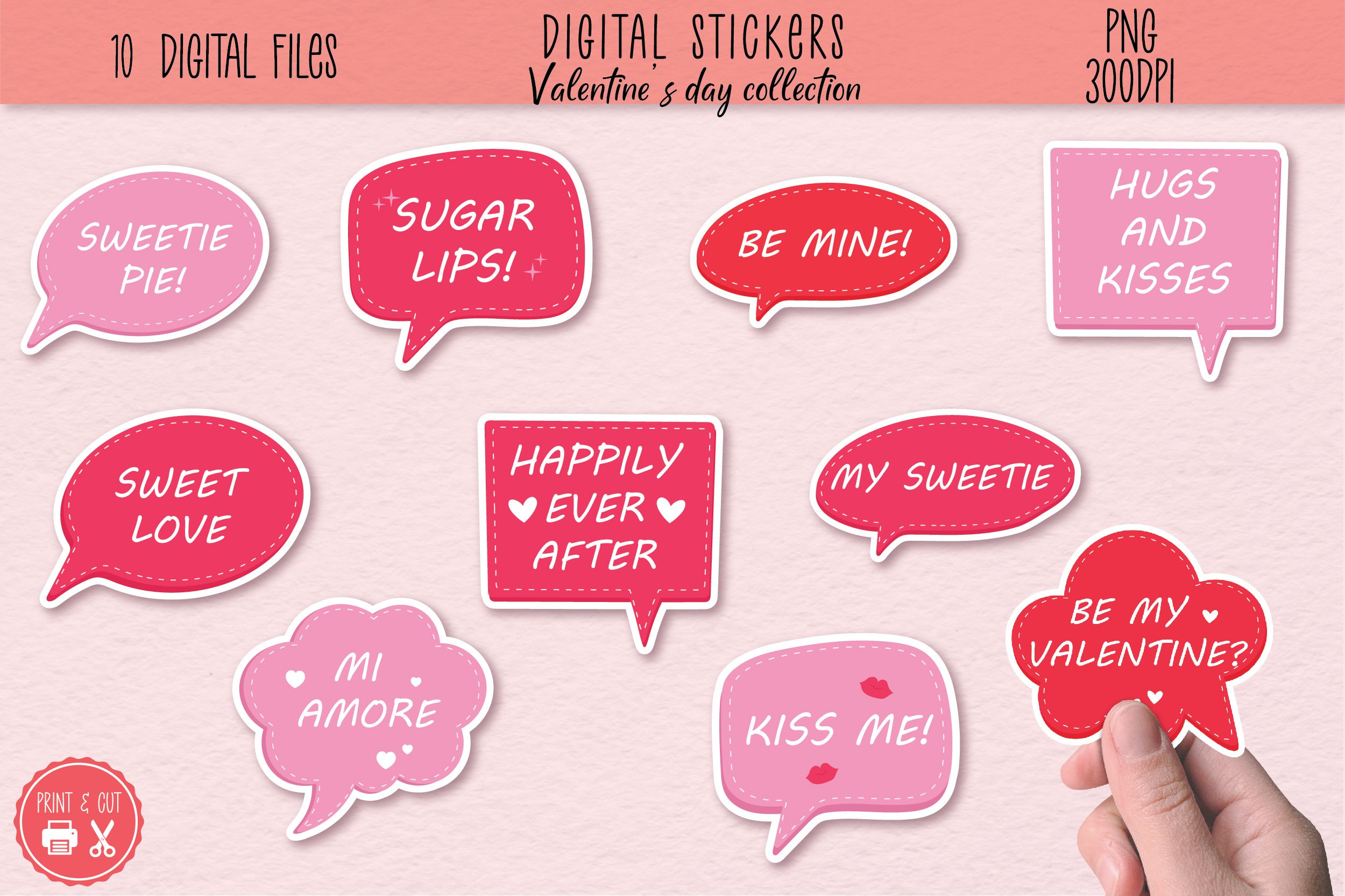 Valentines Day Digital Sticker Pack PNG