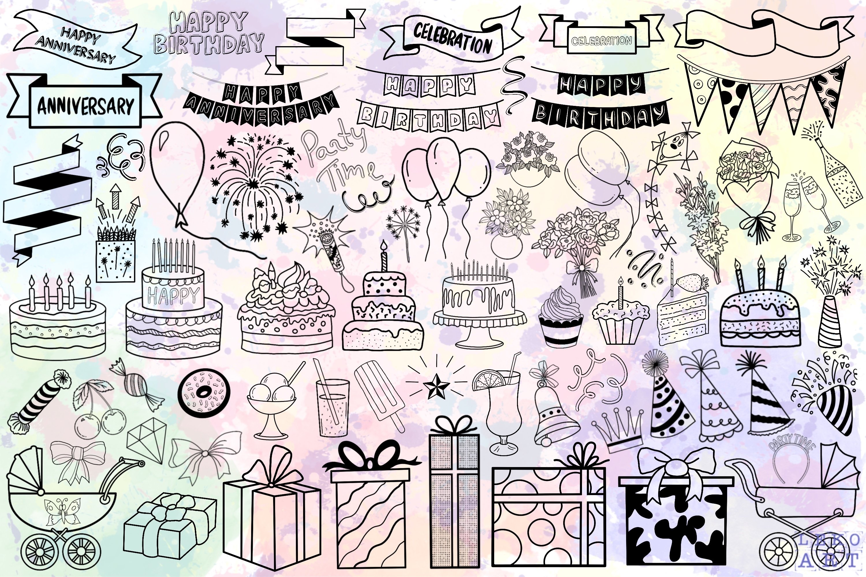Celebration SVG doodles. Party PNG clipart. view 2