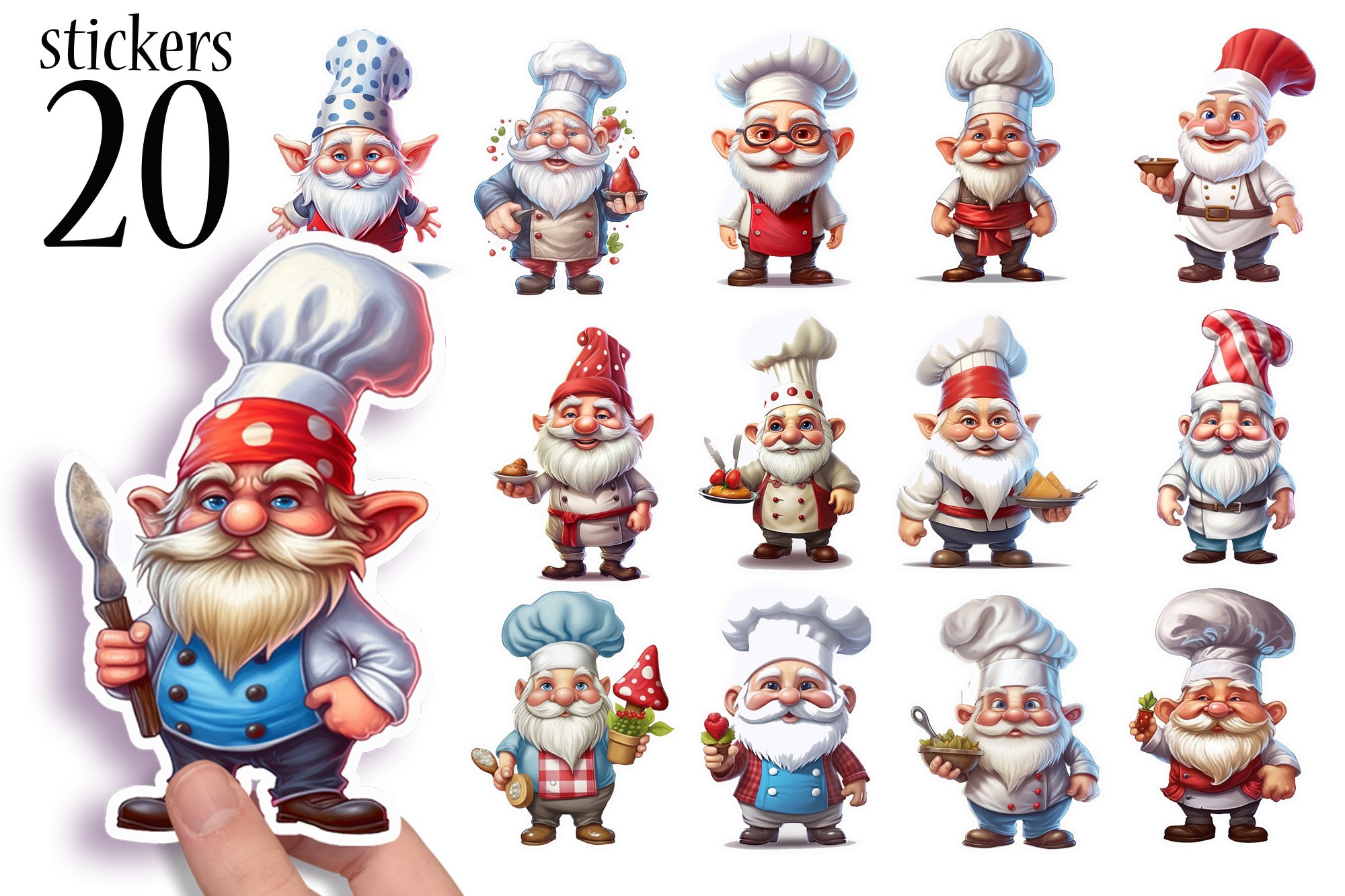 Cute Chef Gnomes - Cool Cooking and Food Stickers