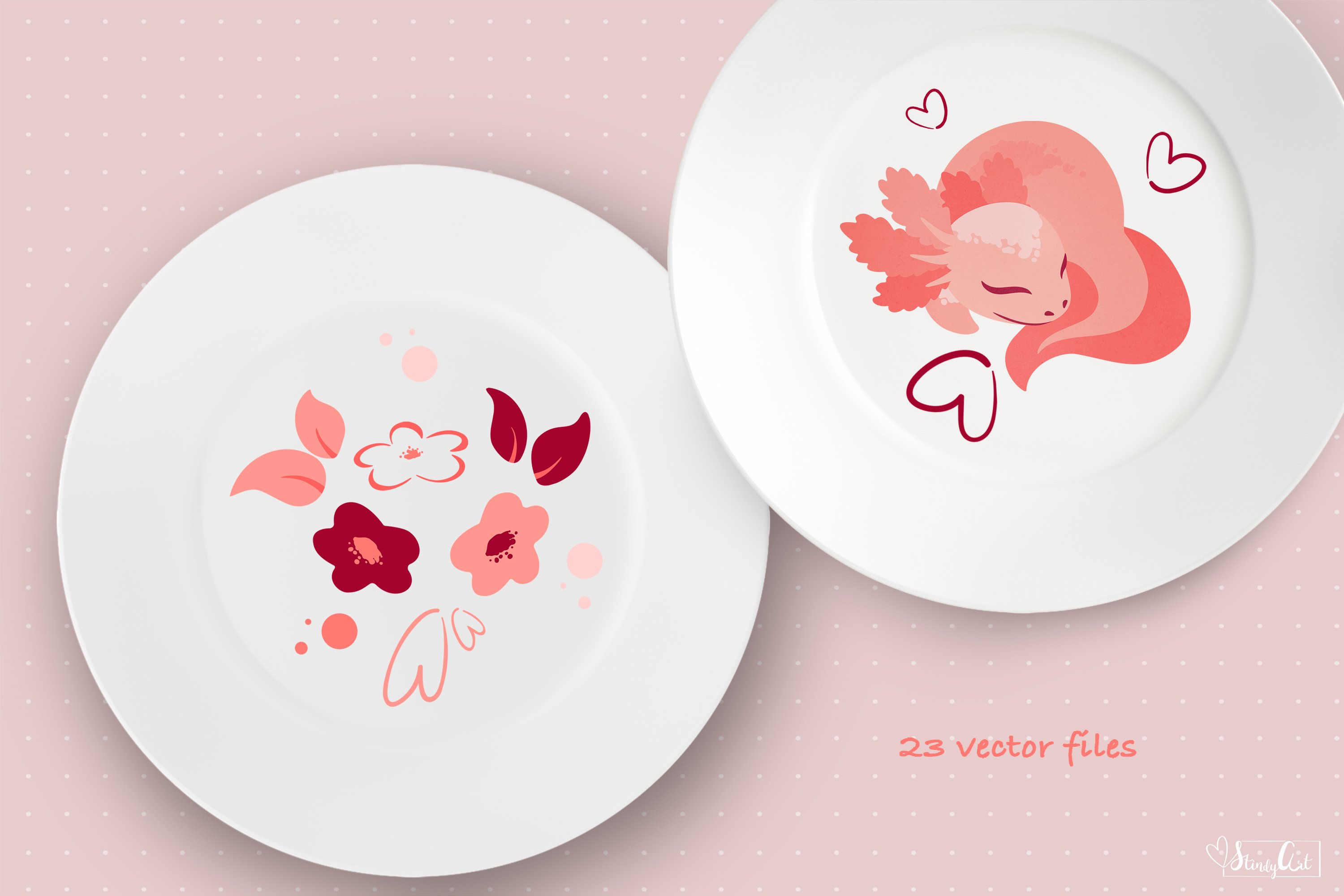 Pink Axolotl bundle - watercolor png, digital paper, svg view 3