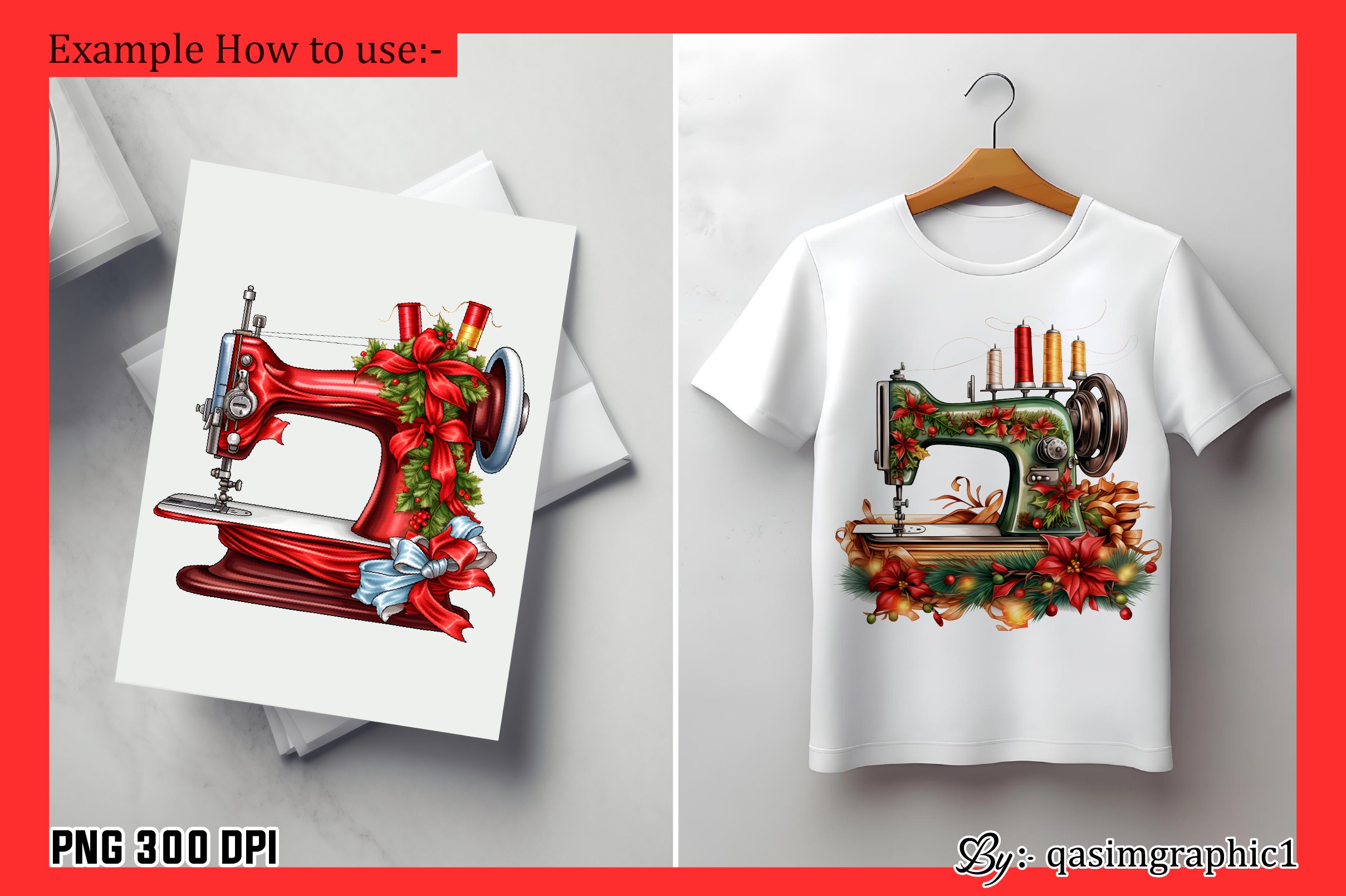 Sewing Machine with Flowers Clipart Bundle view 2