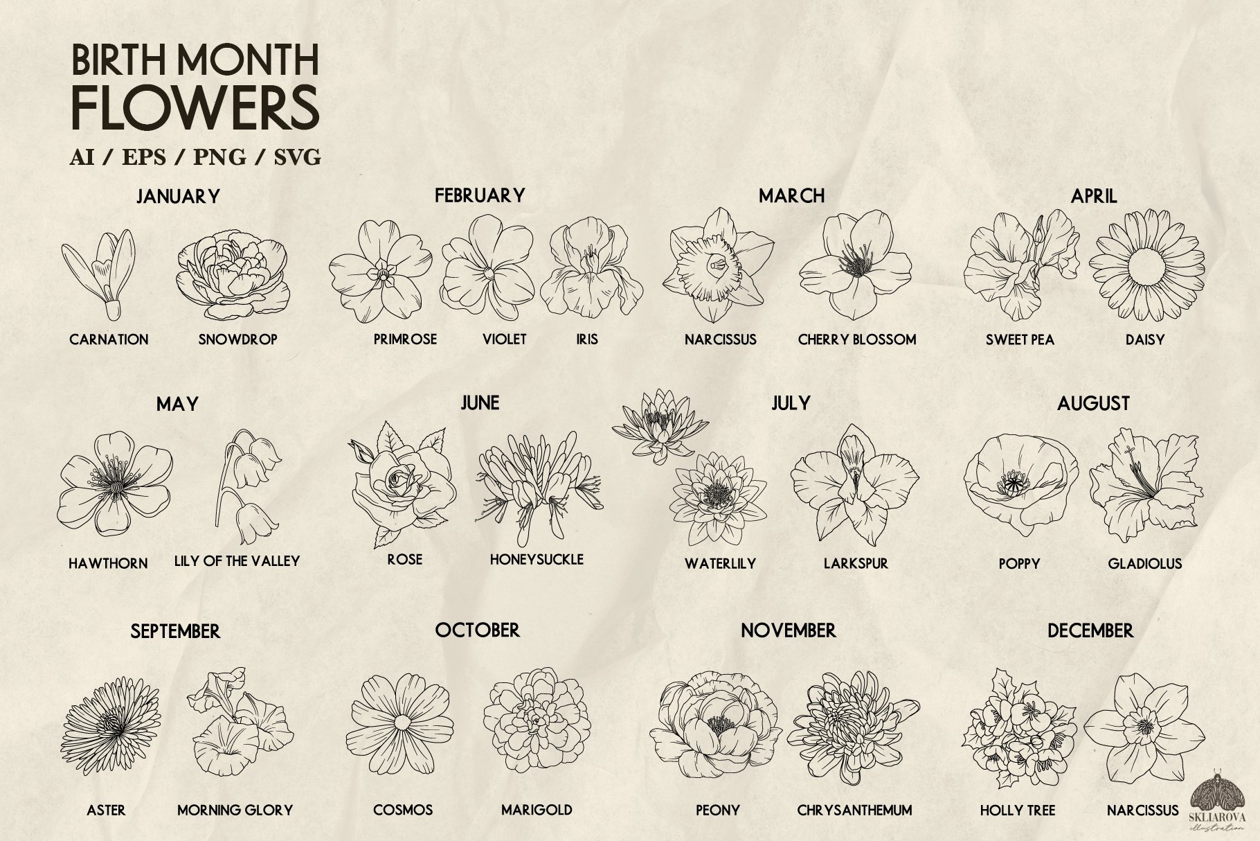 Birth Month Flower Bundle SVG PNG EPS view 2