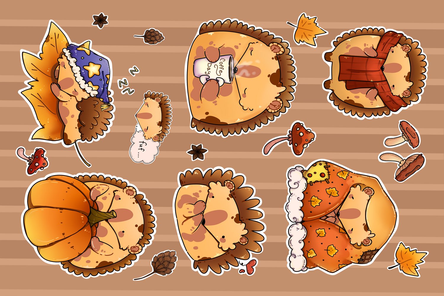 Stickers Cozy Autumn Stickers Funny Hedgehog Cottagecore view 2
