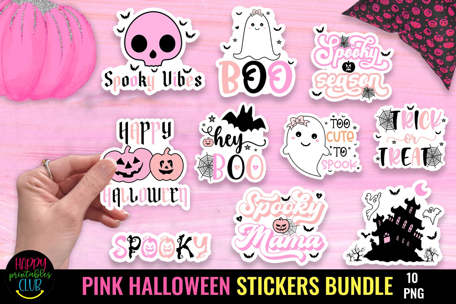 Pink Halloween Stickers Bundle I Printable Halloween Sticker