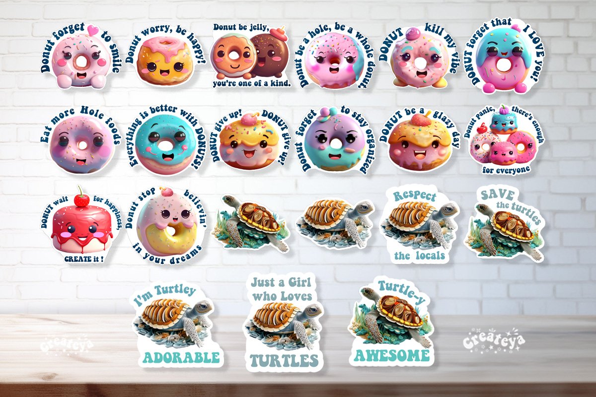 Funny Stickers Bundle Printable Kawaii Donuts pun printable view 2