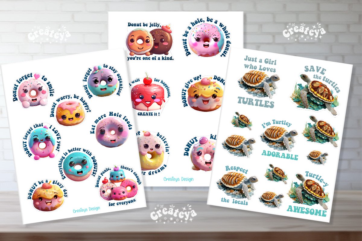 Funny Stickers Bundle Printable Kawaii Donuts pun printable view 3