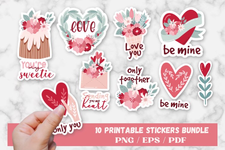 Valentines Day Sticker Bundle, Printable Stickers love png