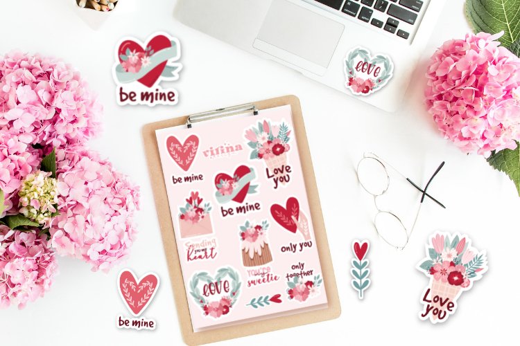 Valentines Day Sticker Bundle, Printable Stickers love png view 3