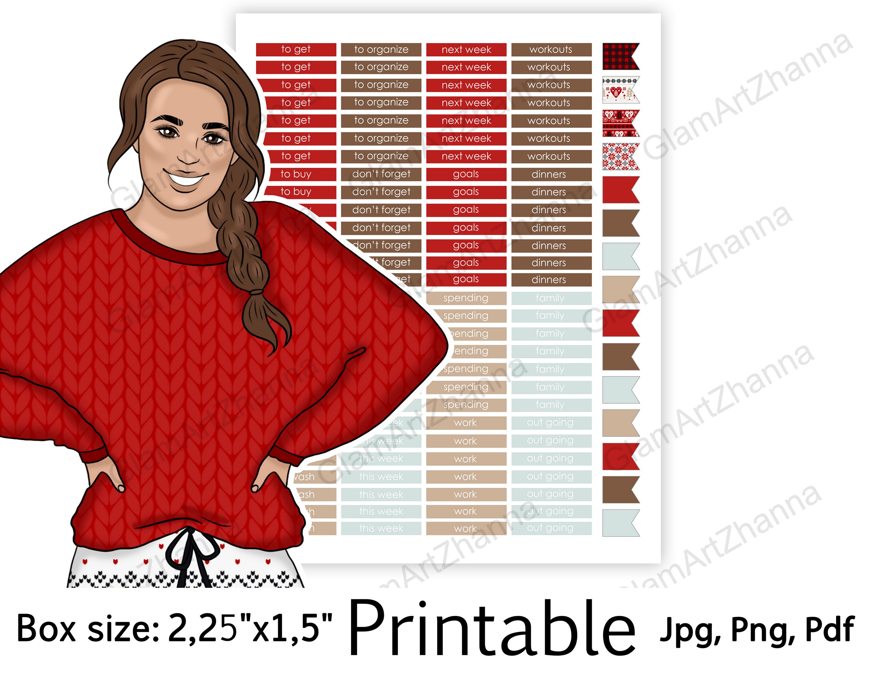 Merry Christmas Holiday Printable Sticker BoxSize 2,25"x1,5" view 2