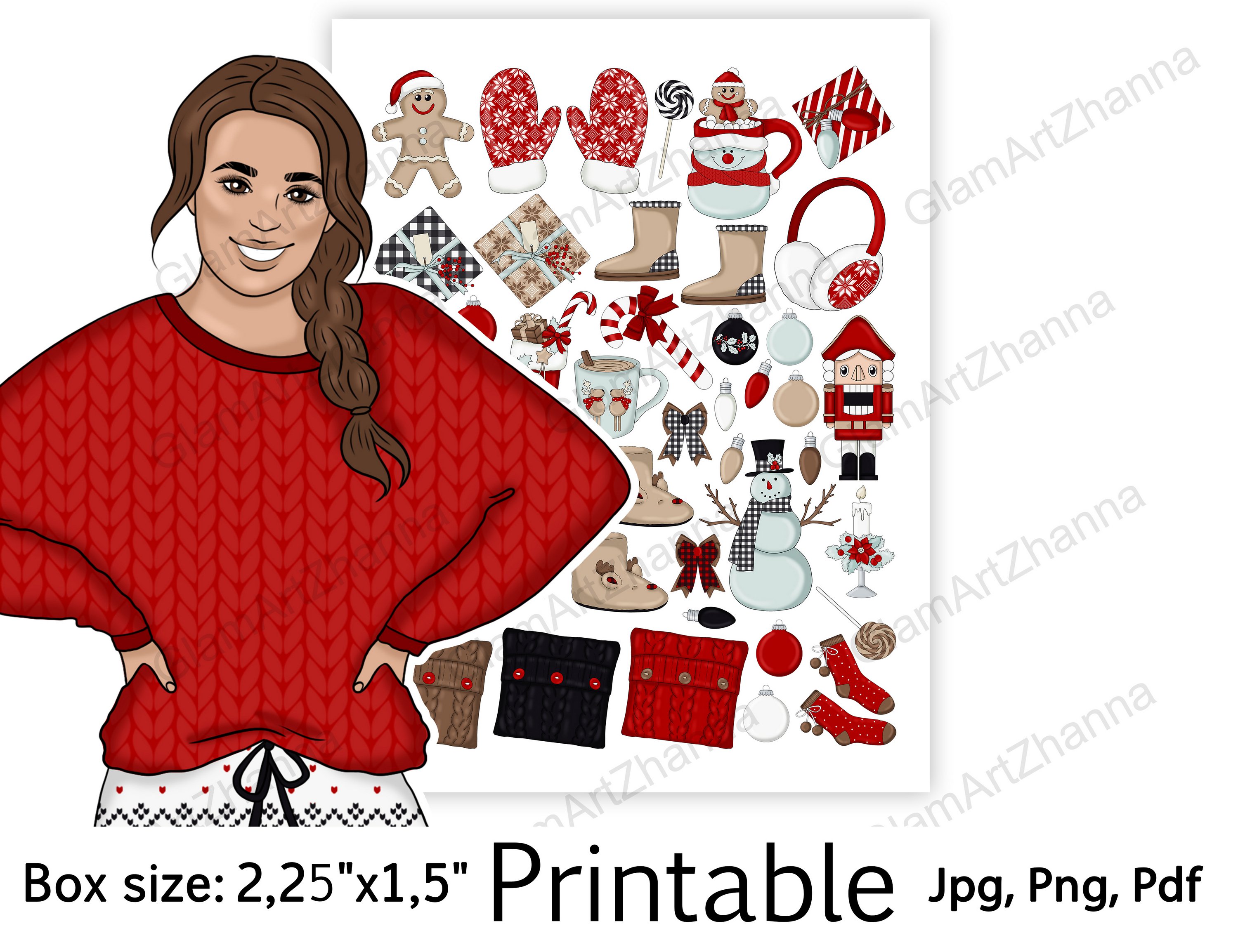 Merry Christmas Holiday Printable Sticker BoxSize 2,25"x1,5" view 3