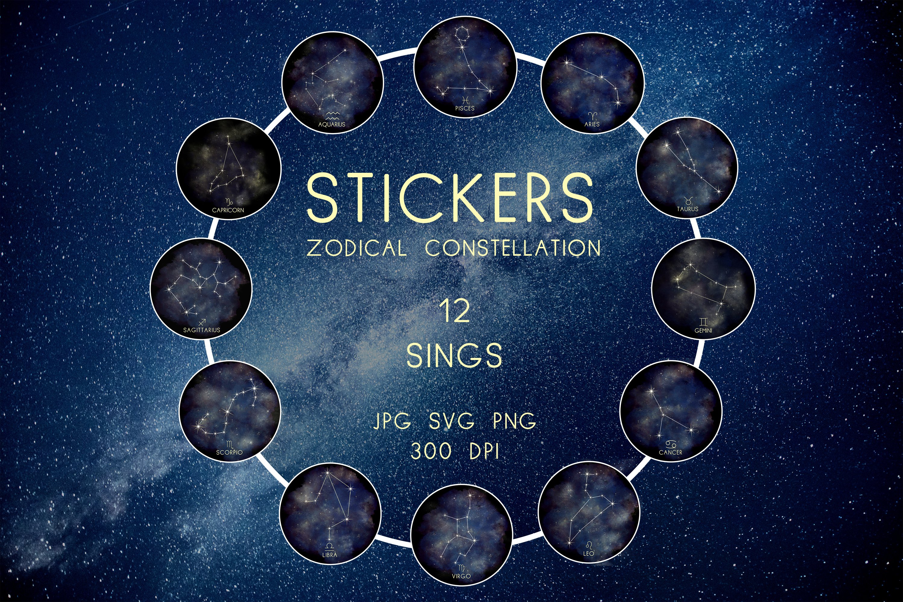 12 stickers zodiacal constellation, zodiac signs PNG