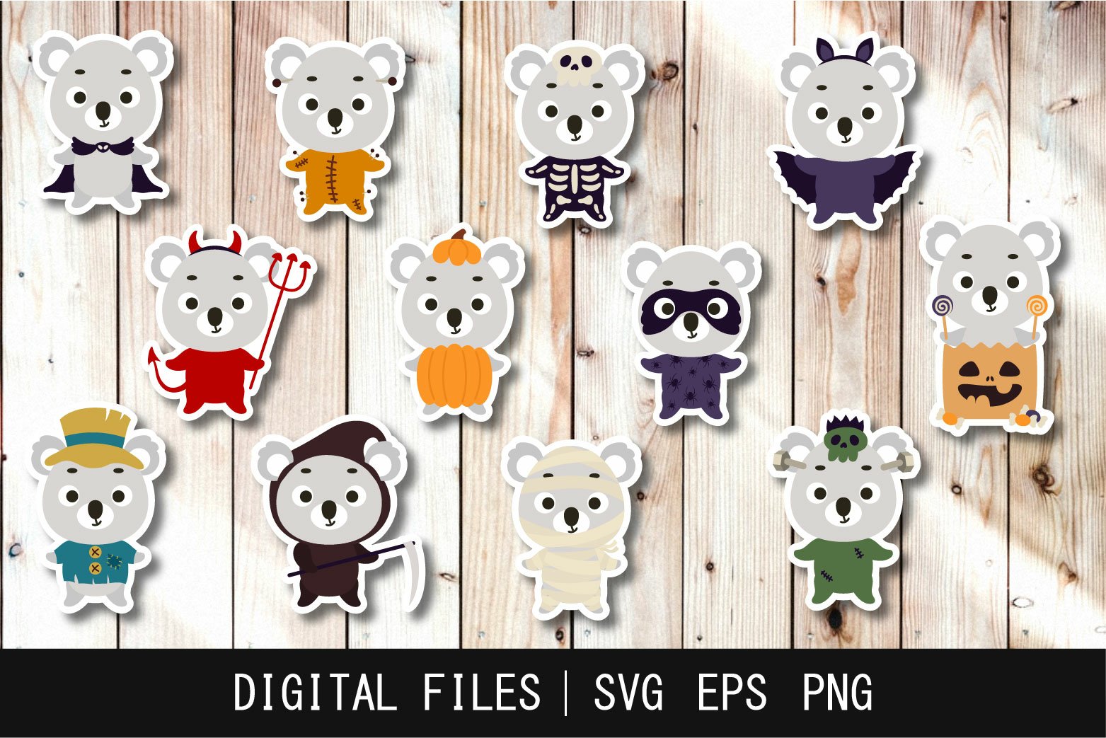 Halloween Koala Stickers PNG, Halloween Koala Clipart