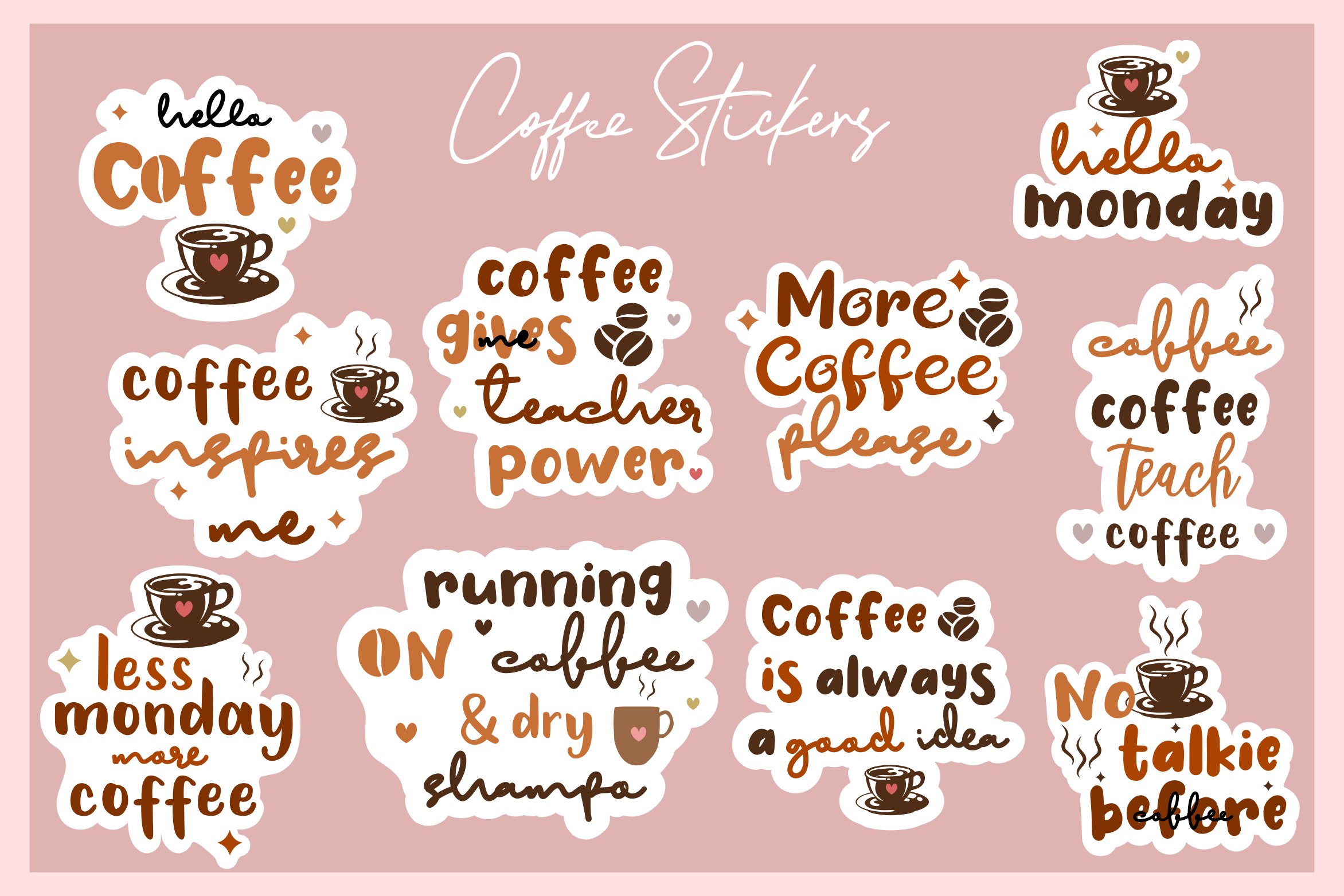 Coffee Stickers, Illustrations, Caffeine Printable Stickers