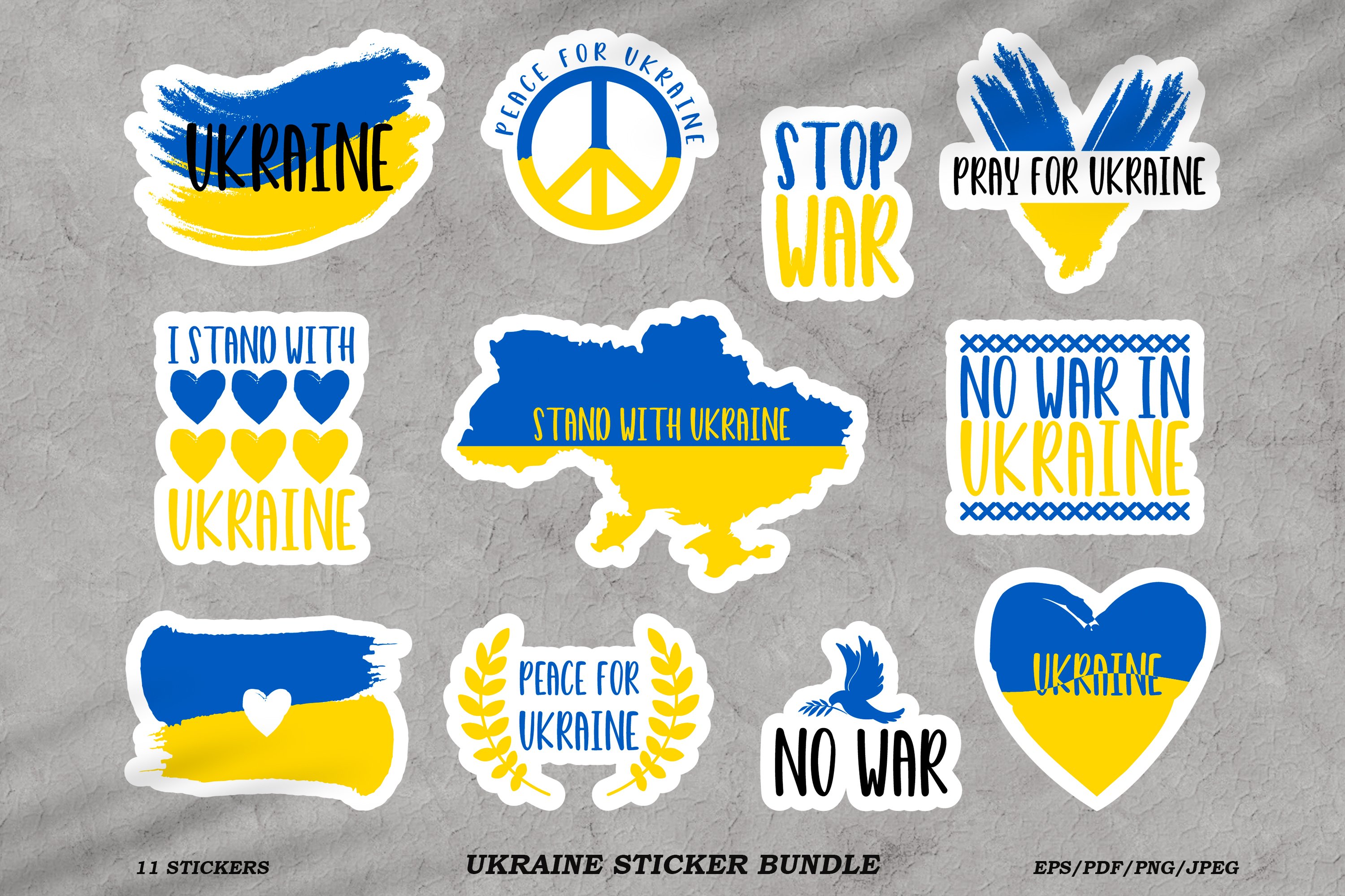 Ukraine sticker bundle PNG. I stand with Ukraine.