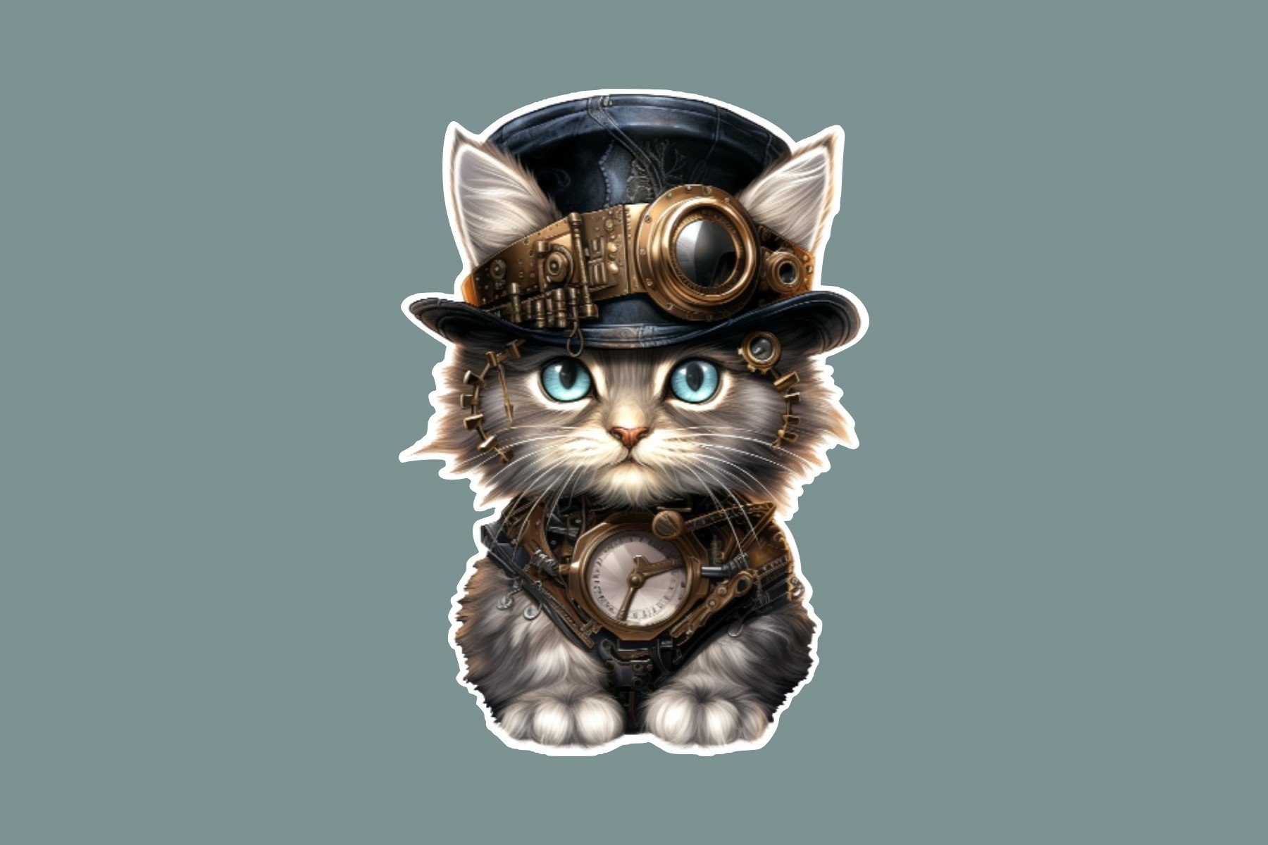 Steampunk Kitten Sticker Bundle With White Borders- Set of 4 view 2